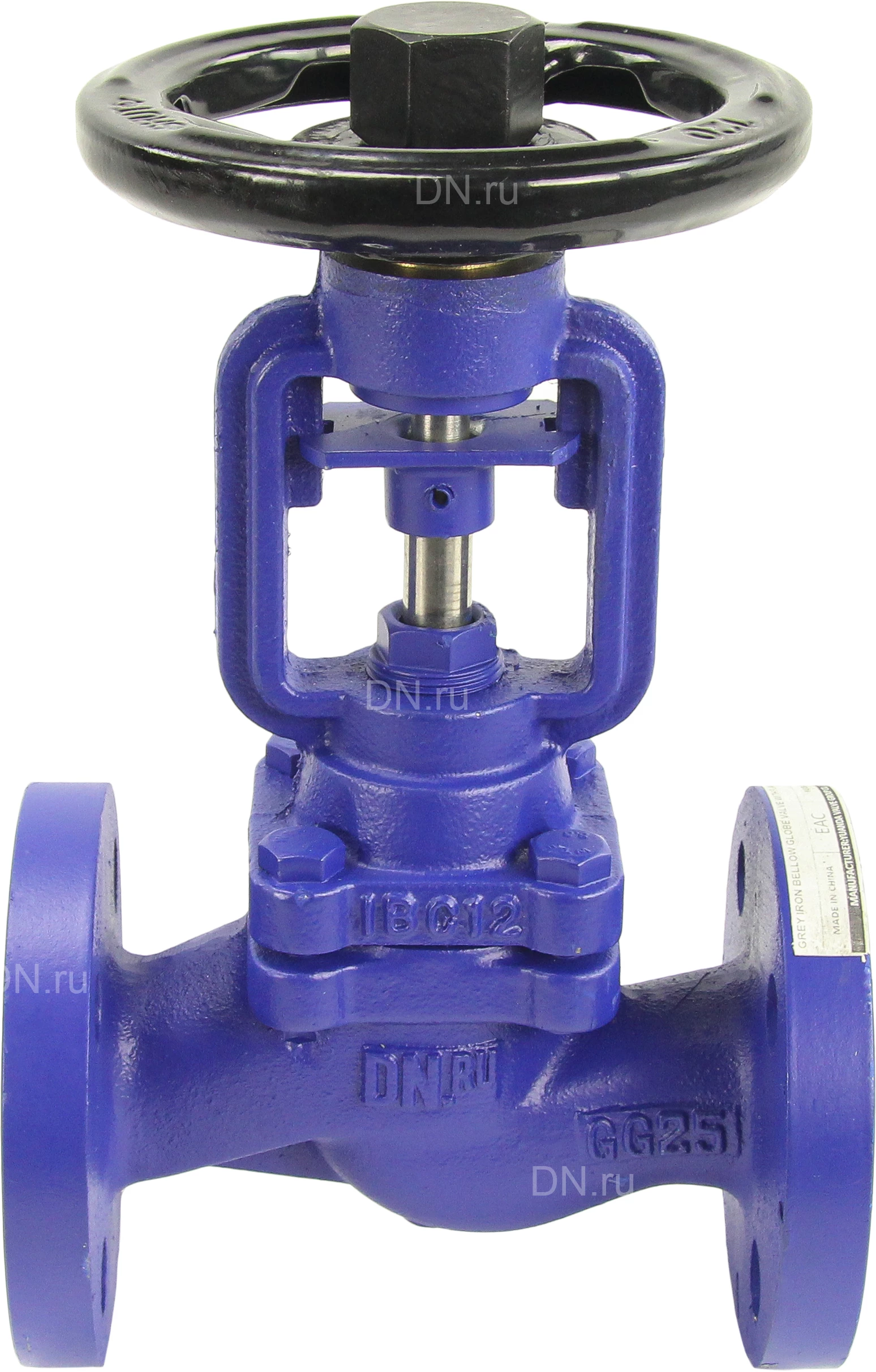 Изображение товара Клапан запорный сильфонный DN.ru V234A Ду20 Ру16, чугунный, фланцевый (опрессовано)