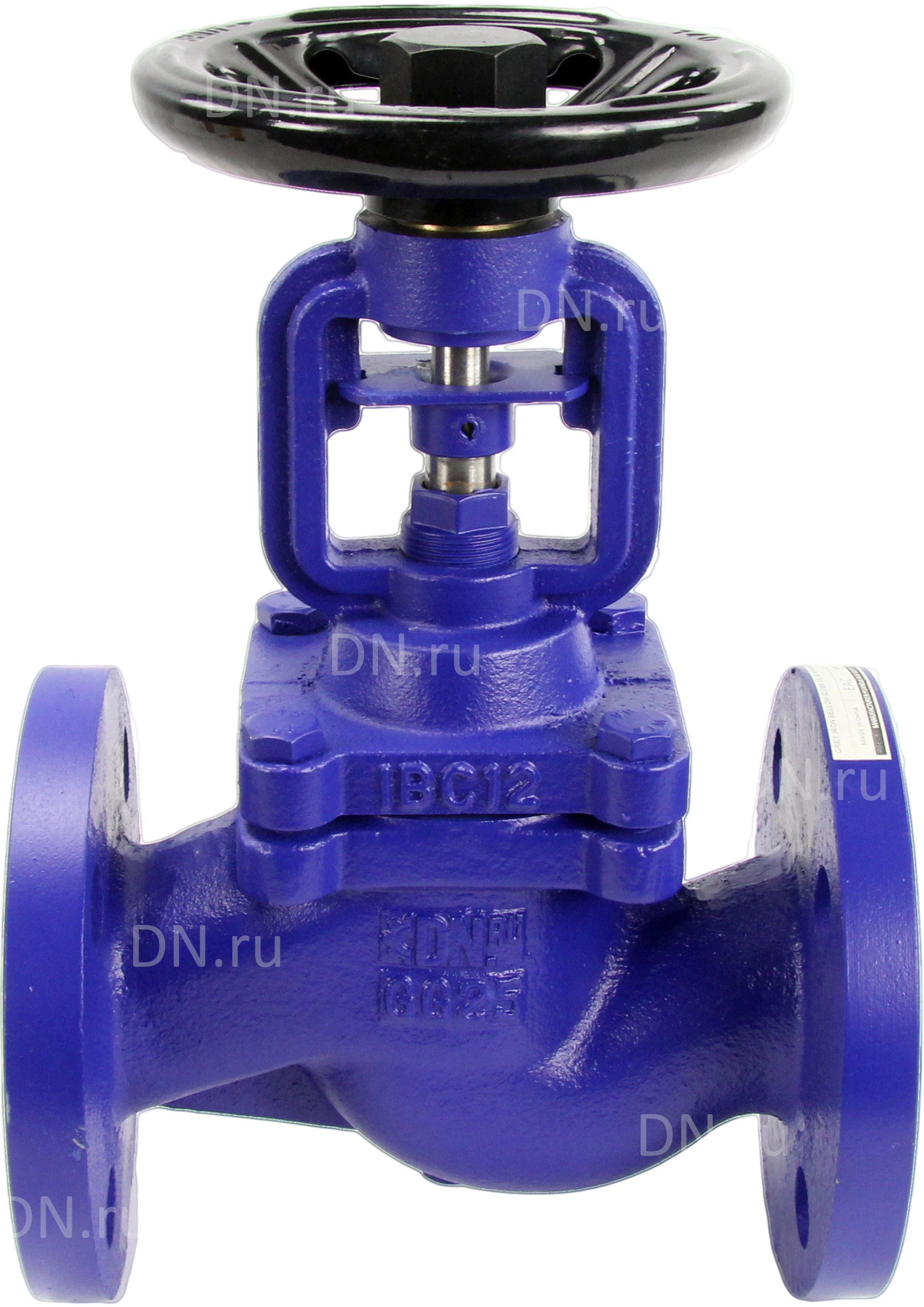 Изображение товара Клапан запорный сильфонный DN.ru VSO1121M-F-S Ду40 Ру16, фланцевый, корпус - чугун GG25, уплотнение - металл, управление - штурвал