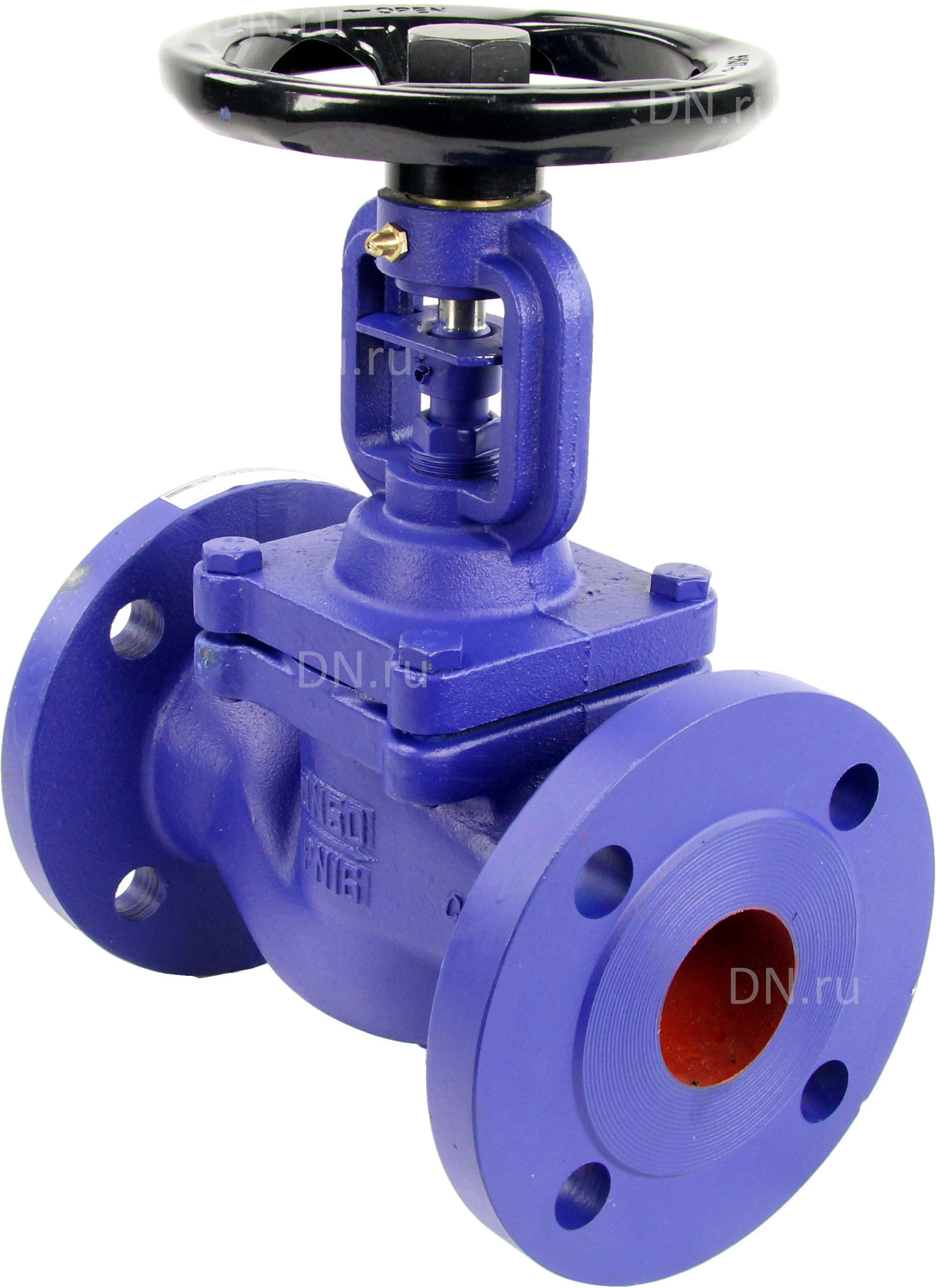 Изображение товара Клапан запорный сильфонный DN.ru VSO1121M-F-S Ду50 Ру16, фланцевый, корпус - чугун GG25, уплотнение - металл, управление - штурвал