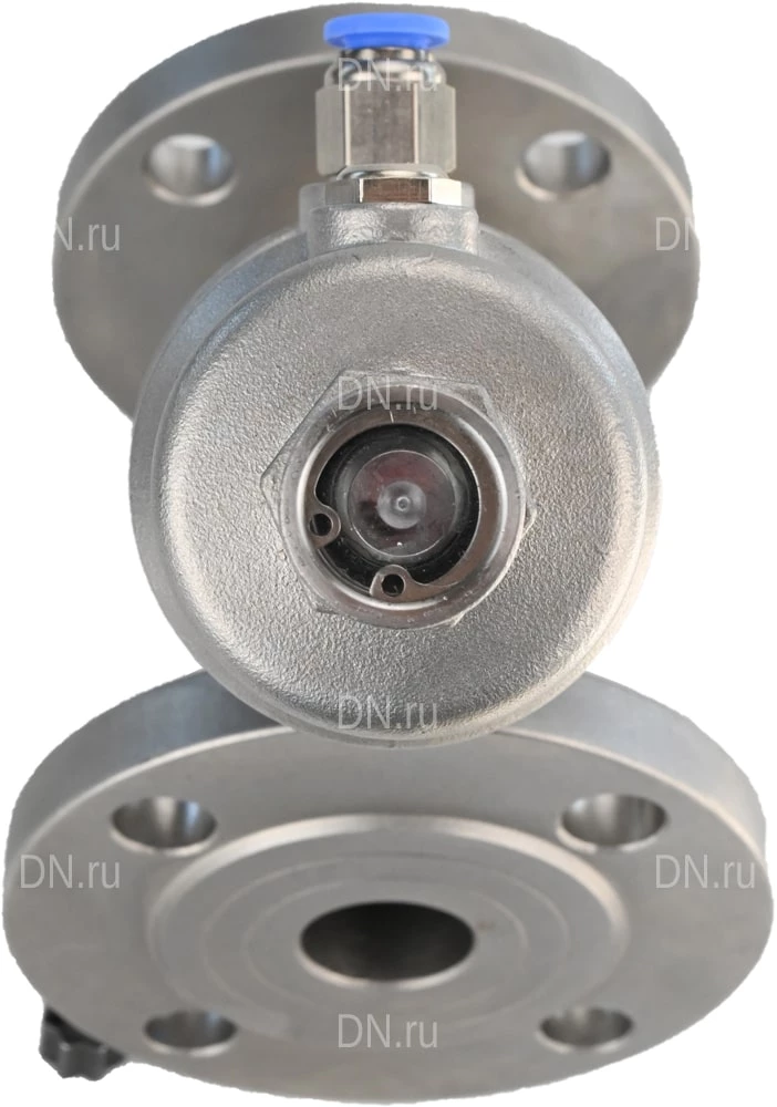 Изображение товара Клапан отсечной пневматический DN.ru VSP3232PV-F-1PNC Ду25 Ру16, корпус - нержавеющая сталь SS316, фланцевый, Y-образный, корпус привода - нержавеющая сталь CF8M