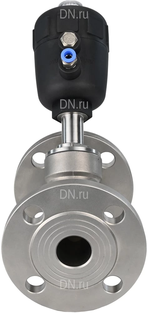 Изображение товара Клапан отсечной пневматический DN.ru VSP324PV-F-1PNC Ду32 Ру16, корпус - нержавеющая сталь SS316, фланцевый, Y-образный, корпус привода - пластик