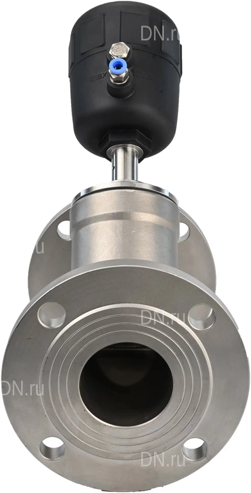 Изображение товара Клапан отсечной пневматический DN.ru VSP324PV-F-1PNC Ду65 Ру16, корпус - нержавеющая сталь SS316, фланцевый, Y-образный, корпус привода - пластик