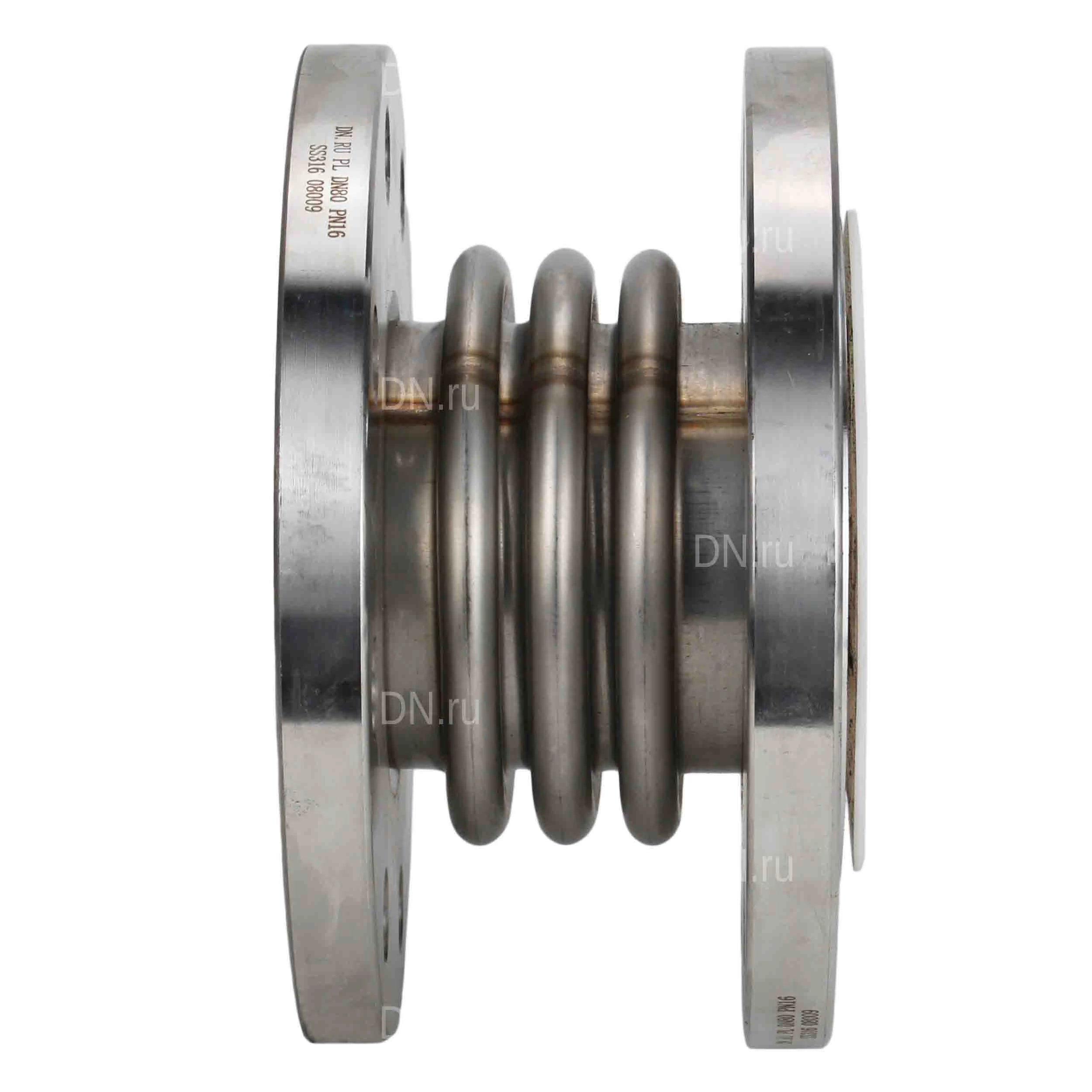 Изображение товара Компенсатор сильфонный осевой DN.ru CB-3232P-F Ду80 Ру16 фланцевый, сильфон - нержавеющая сталь SS316, уплотнение - PTFE, футерованный, осевой ход 30 мм