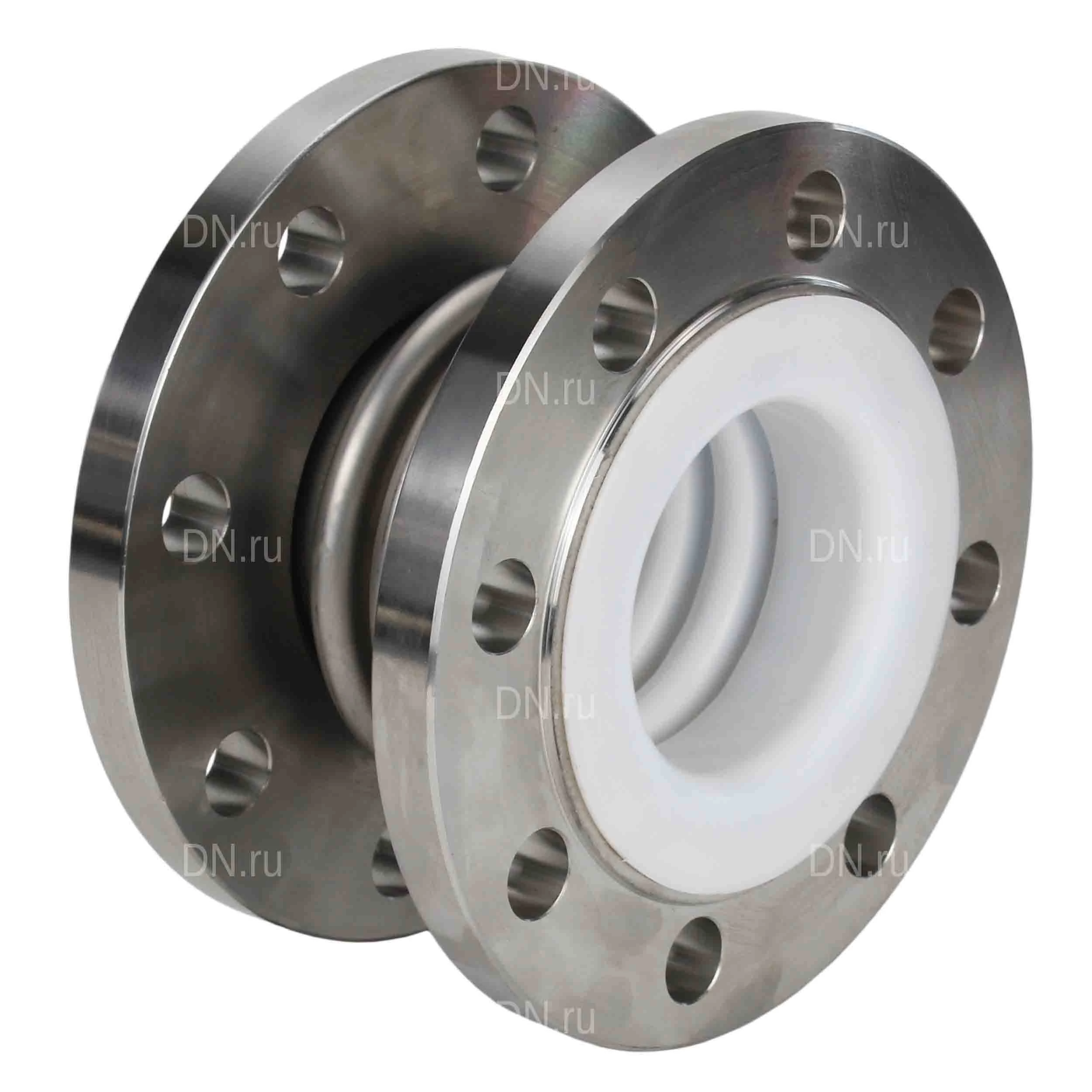 Изображение товара Компенсатор сильфонный осевой DN.ru CB-3232P-F Ду125 Ру16 фланцевый, сильфон - нержавеющая сталь SS316, уплотнение - PTFE, футерованный, осевой ход 30 мм
