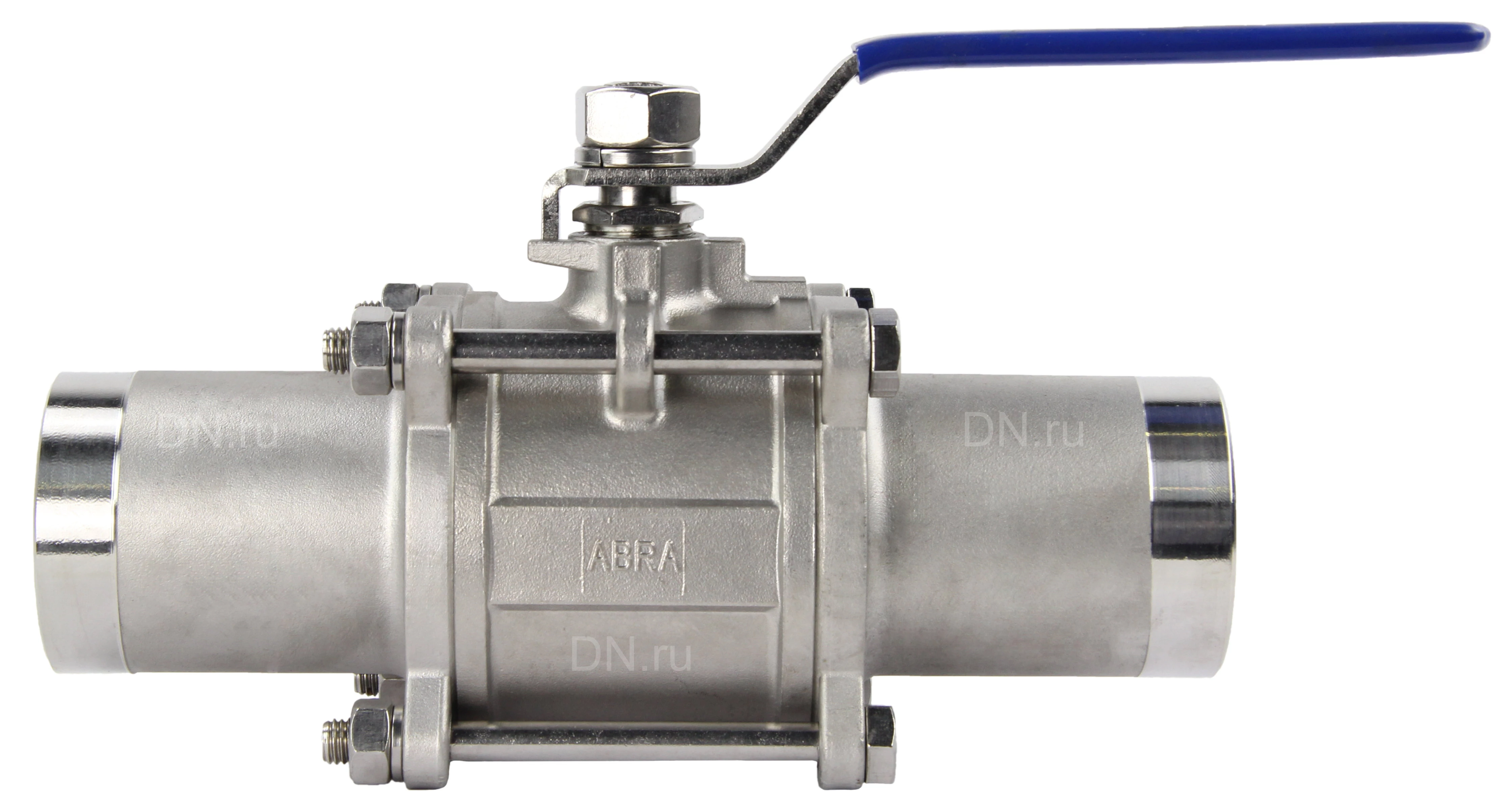 Изображение товара Кран шаровой ABRA BV-61L-065 Ду65 Ру40 полнопроходной, двухходовой, нержавеющая сталь SS316, уплотнение - PTFE, под приварку, ручка-рычаг, с длинными патрубками