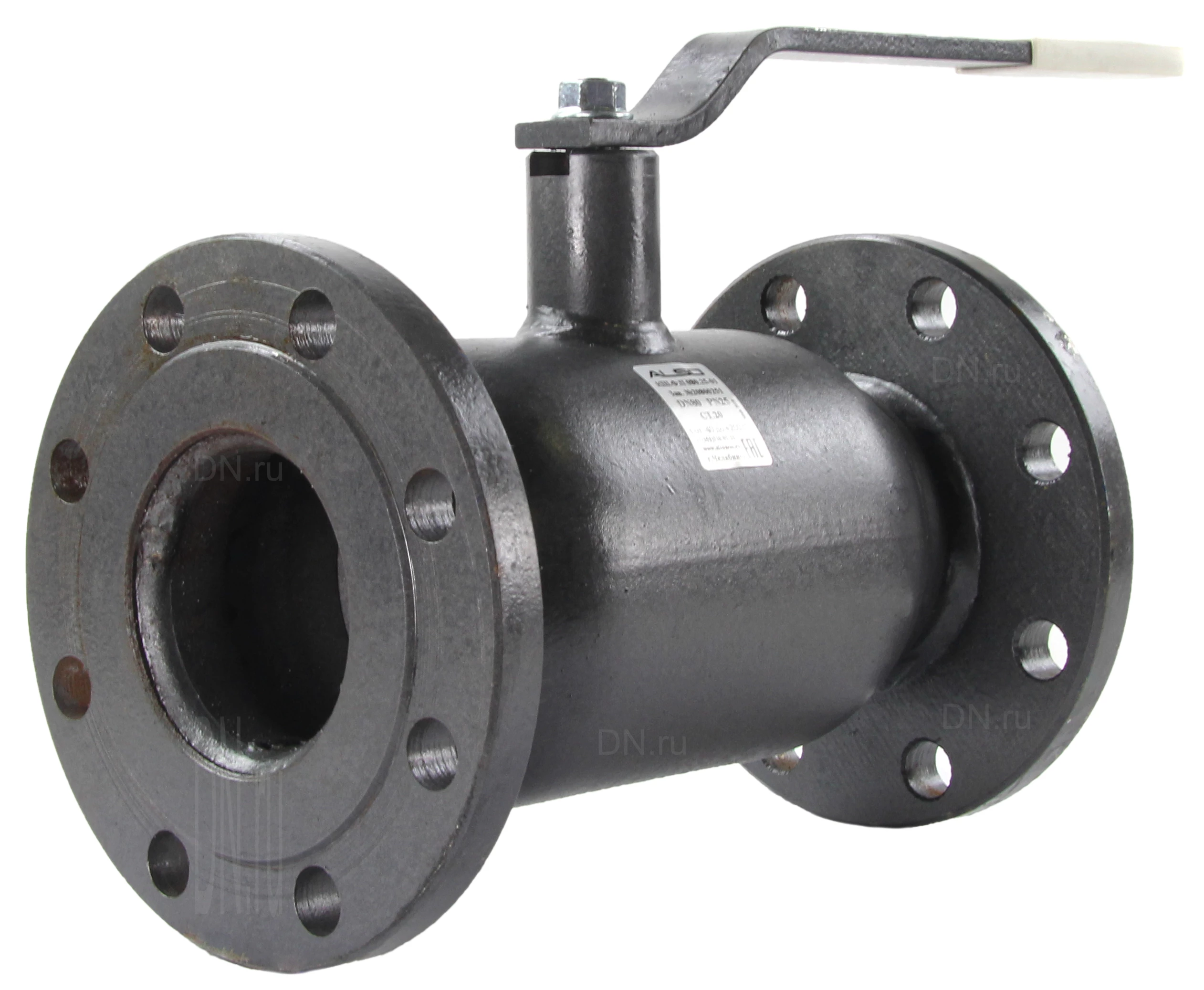 Изображение товара Кран шаровой ALSO КШ.Ф.П.080.25-01 Ду80 Ру25 полнопроходной, двухходовой, углеродистая сталь 20, уплотнение - PTFE, фланцевый, ручка-рычаг