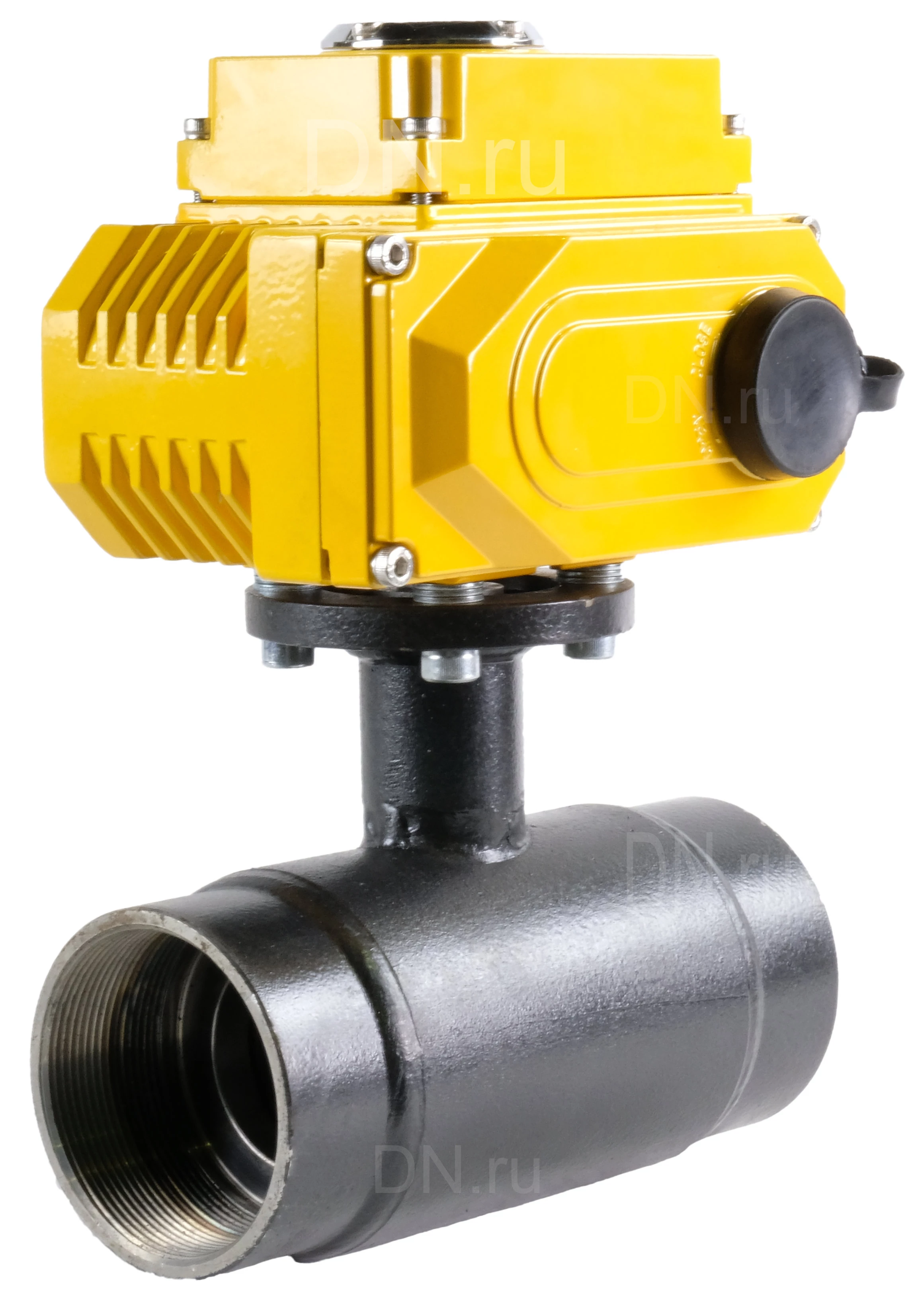 Изображение товара Кран шаровой ALSO КШ.М.Р.065.25-01 2 1/2″ Ду65 Ру25 стандартнопроходной, двухходовой, углеродистая сталь 20, уплотнение - PTFE, внутренняя резьба, с электроприводом DN.ru QT-005 220В