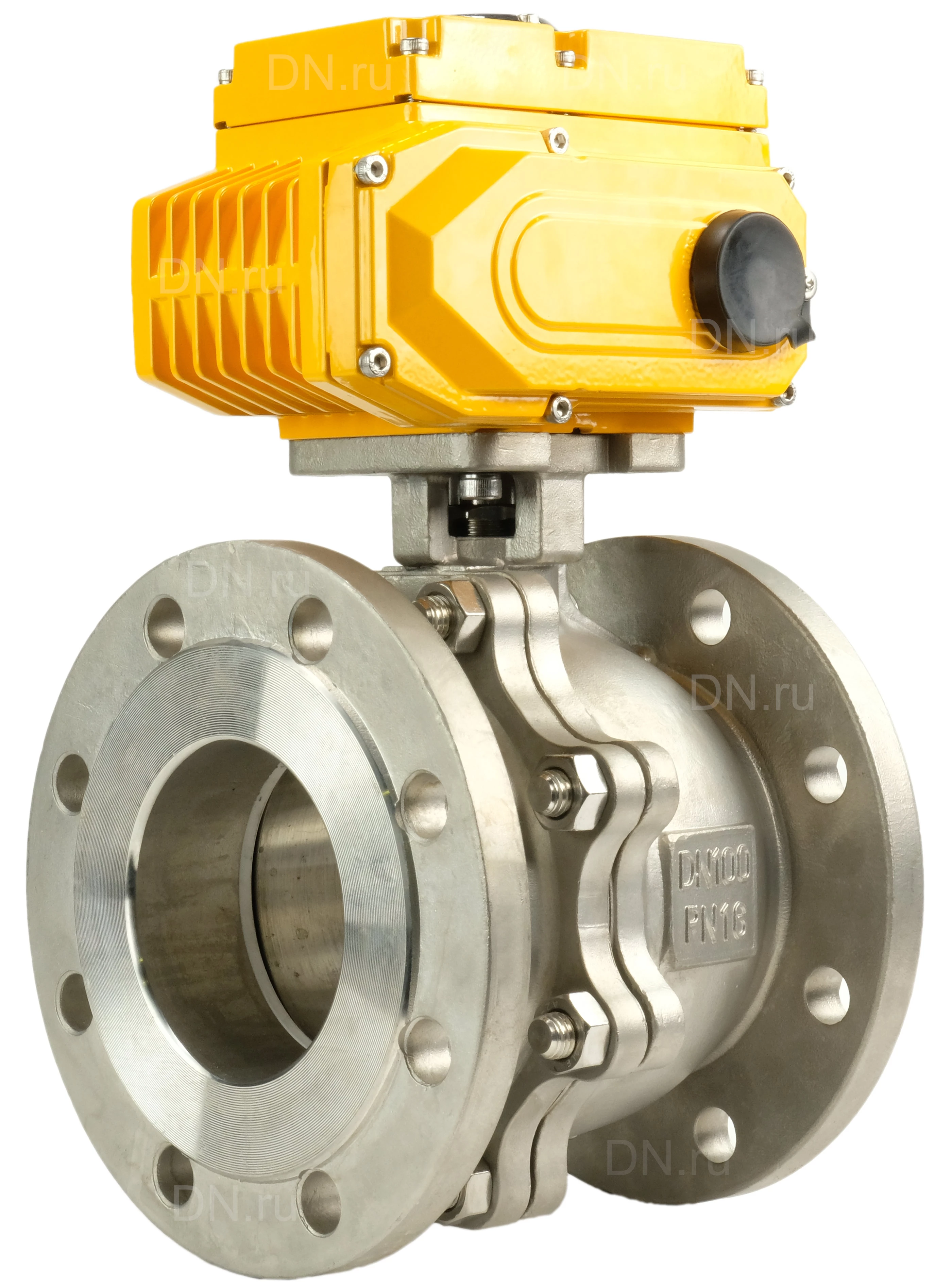 Кран шаровой DN.ru BV3232P(2pc)-FP-F-ISO-H Ду200 Ру16 корпус - сталь 316, уплотнение - PTFE, полнопроходной, фланцевый, с электроприводом DN.ru QT-N-060EM-O1-380VAC-У1