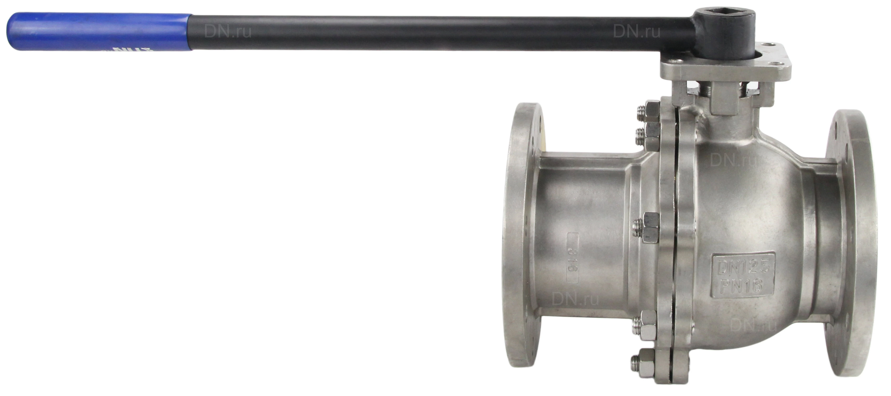 Кран шаровой DN.ru Ду125 Ру16, корпус - нержавеющая сталь 316, уплотнение - PTFE, полнопроходной фланцевый с ISO-фланцем и рукояткой, 27х27, F10/F12 (BV3232P(2pc)-FP-F-ISO-H)