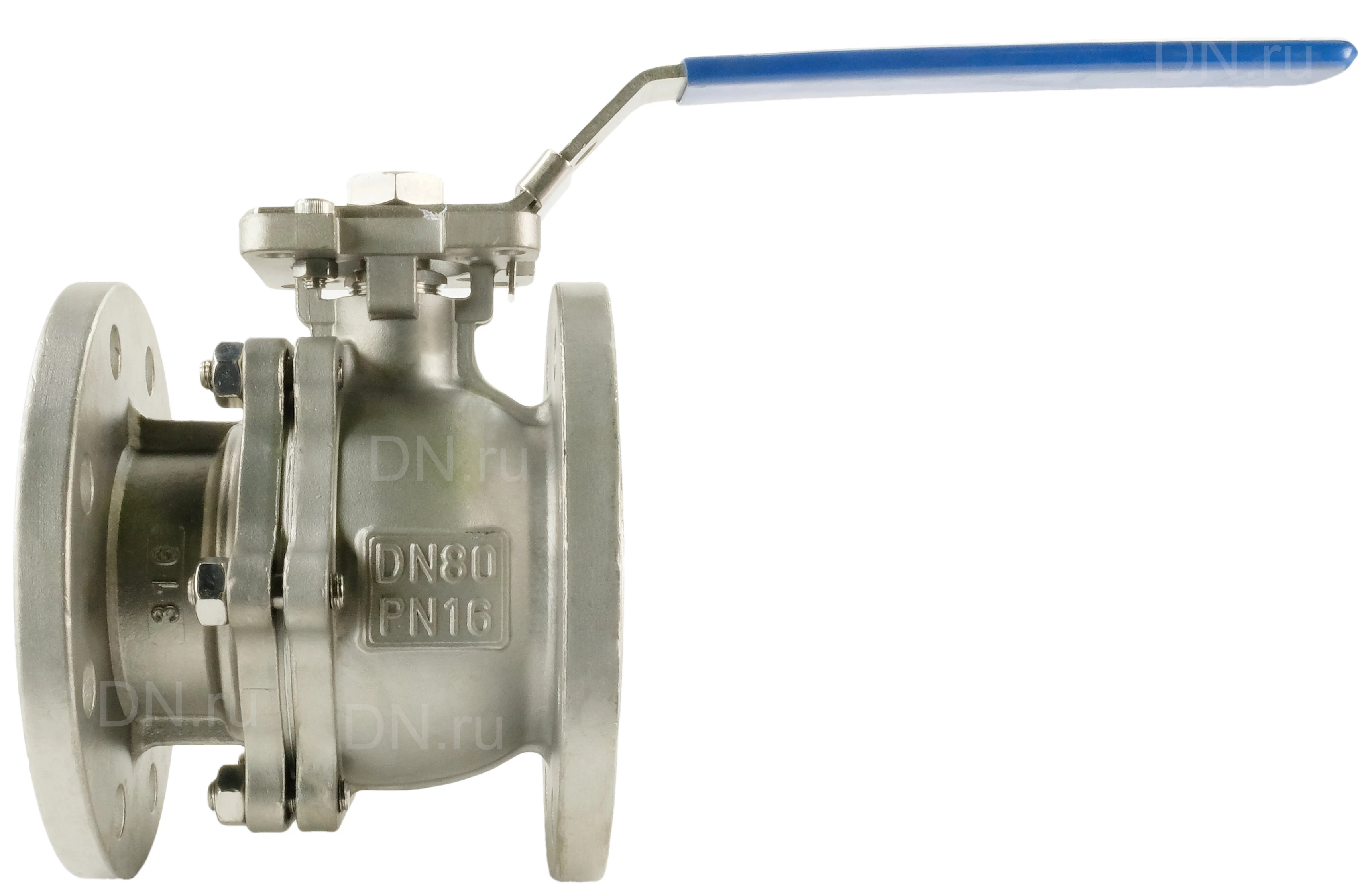Кран шаровой DN.ru Ду80 Ру16, корпус - нержавеющая сталь 316, уплотнение - PTFE, полнопроходной фланцевый с ISO-фланцем и рукояткой, 17х17, F07/F10 (BV3232P(2pc)-FP-F-ISO-H)
