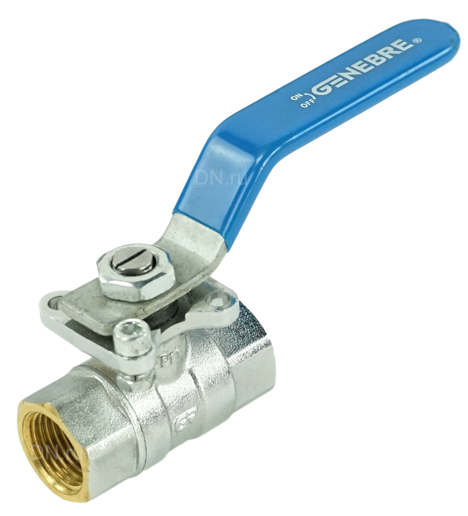 Кран шаровой Genebre 3023 05 3/4″ Ду20 Ру40 полнопроходной, двухходовой, латунь CW617N, уплотнение - PTFE, внутренняя резьба, с ISO фланцем для установки пневмо или электропривода
