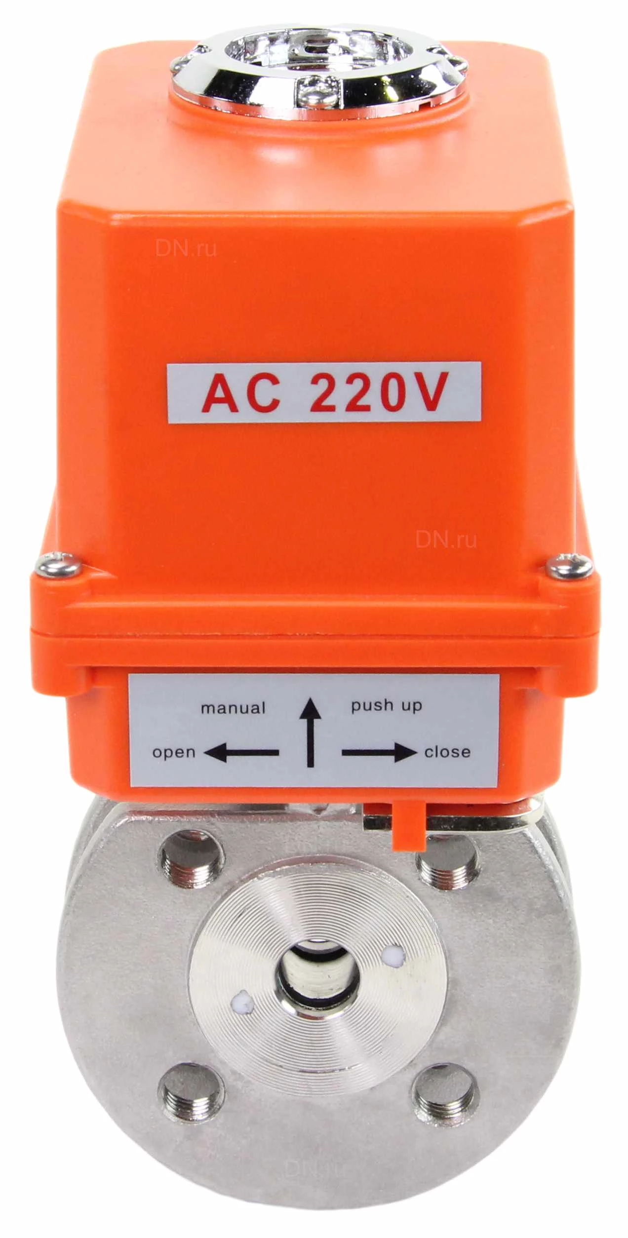 Изображение товара Кран шаровой DN.ru BV3232P-FP-Fb-ISO-H Ду15 Ру16, корпус - сталь 316, уплотнение - PTFE, полнопроходной, межфланцевый с электроприводом DN.ru QT-N-003EM-O1-220VAC-У1 MINI