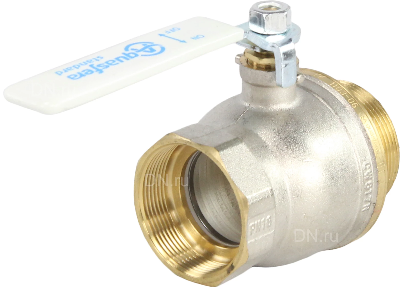 Изображение товара Кран шаровой 1103 Aquasfera Standard 2″ Ду50 Ру16 полнопроходной, никелированный, внутренняя/наружная резьба, ручка-рычаг (1103-06)