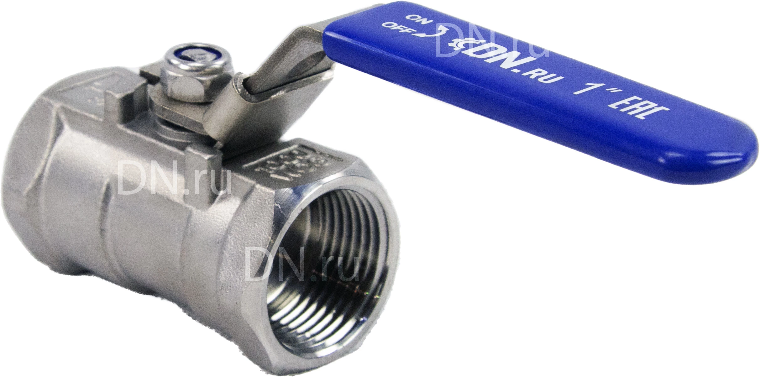 Изображение товара Кран шаровой DN.ru BV3232P-SP-T-H Ду25 Ру63 стандартнопроходной двухходовой, нержавеющая сталь SS316, внутренняя резьба, уплотнение - PTFE, ручка-рычаг