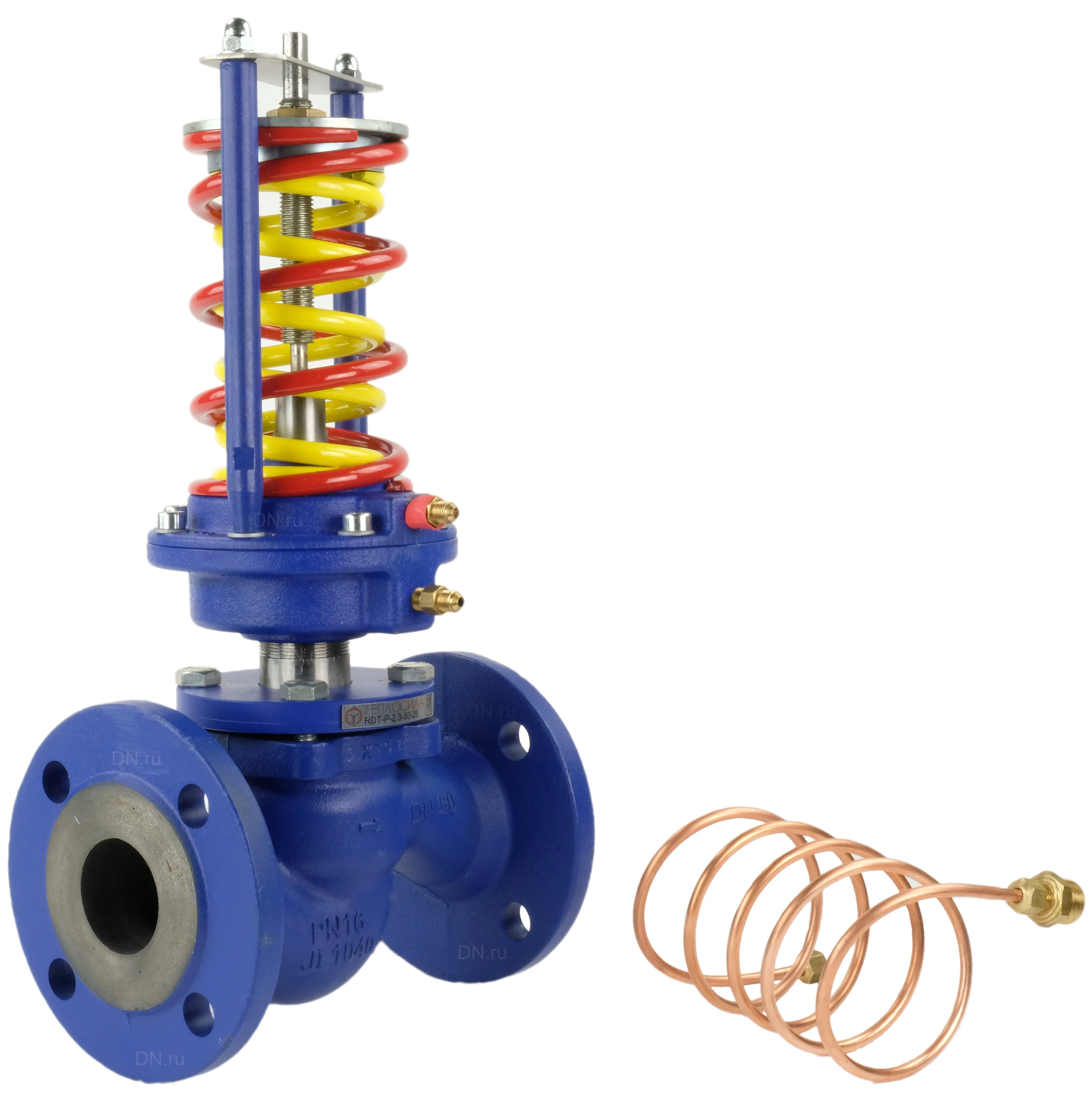Изображение товара Регулятор давления после себя Теплосила RDT-P Ду65 Ру16 Kvs25 прямого действия, нормально открытый, корпус - чугун, фланцевый, Tmax до 150°C, диапазон настройки Рп0.08-0.9бар