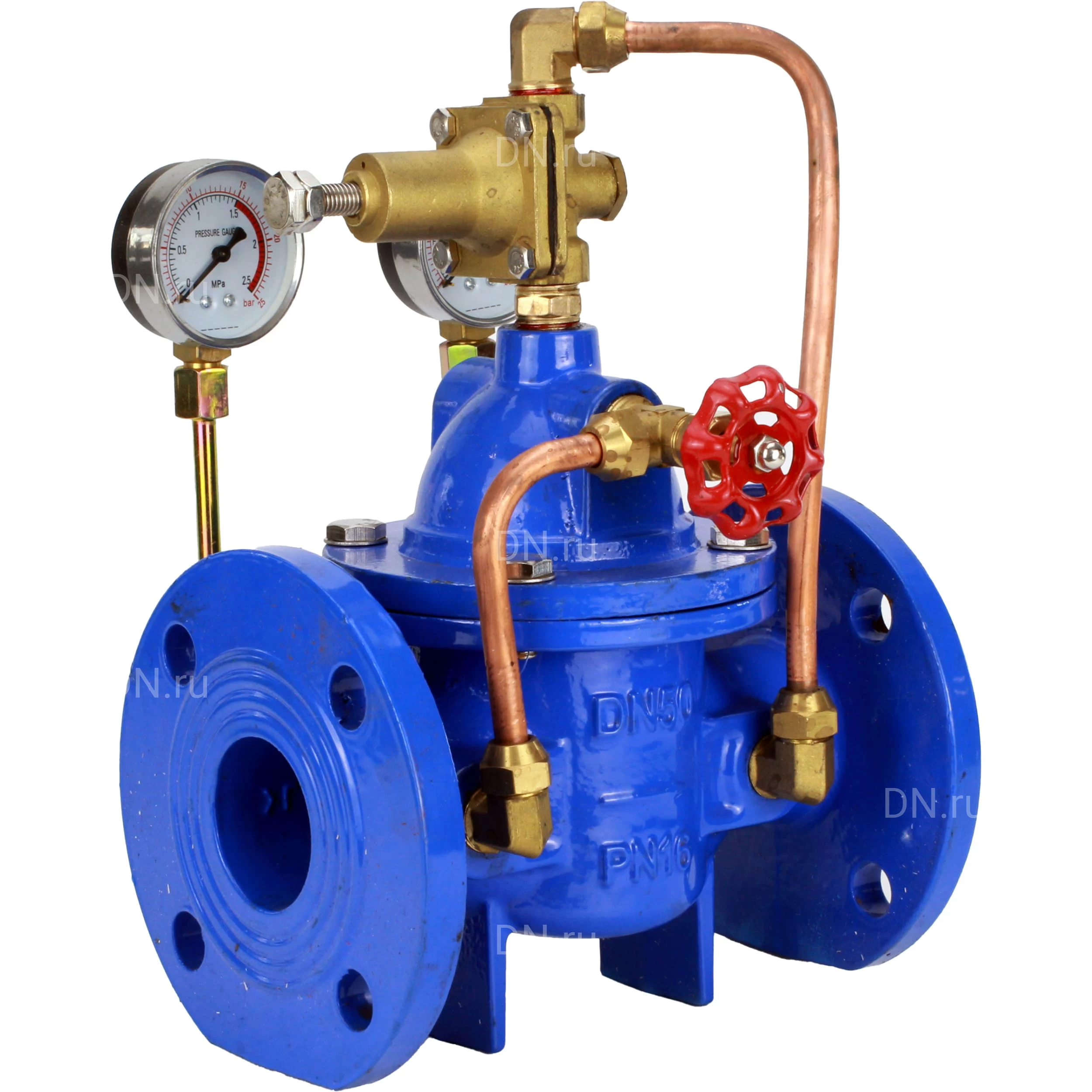 Изображение товара Регулятор после себя с пилотным управлением DN.ru PVA1-1313RR-F Ду200 Ру16, мембранный, корпус - чугун GGG40, диск - чугун GGG40, уплотнение - каучук натуральный армированный, присоединение - фланцевое