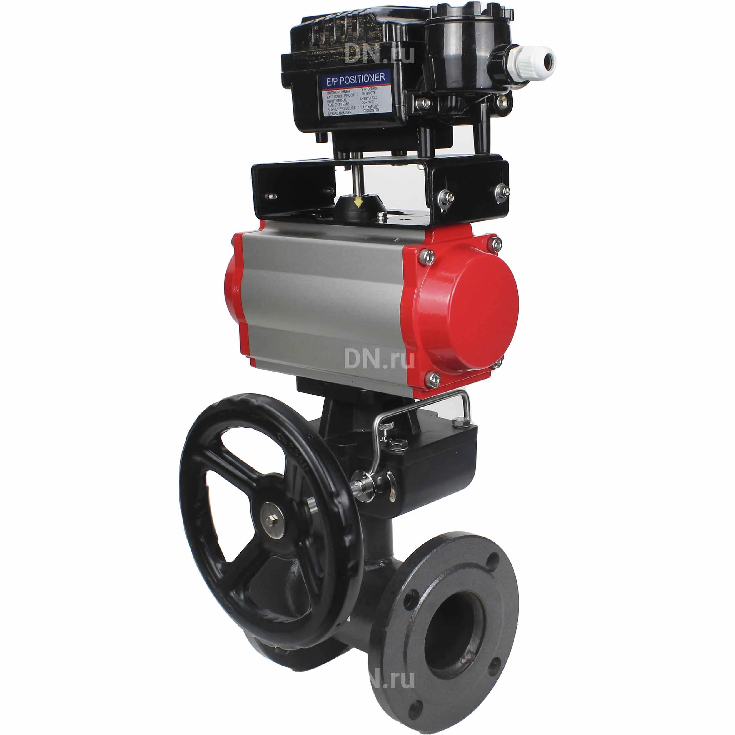 Изображение товара Кран шаровой ALSO КШ.Ф.П.Р.125.25-02 Ду125 Ру25 полнопроходной, фланцевый, корпус - сталь 09Г2С, уплотнение - PTFE, управление - пневмопривод DN.ru PA-DA-140 с электропневматическим поворотным позиционером DN.ru YT-1000RSN с обратной связью и DN.ru-HDM-4