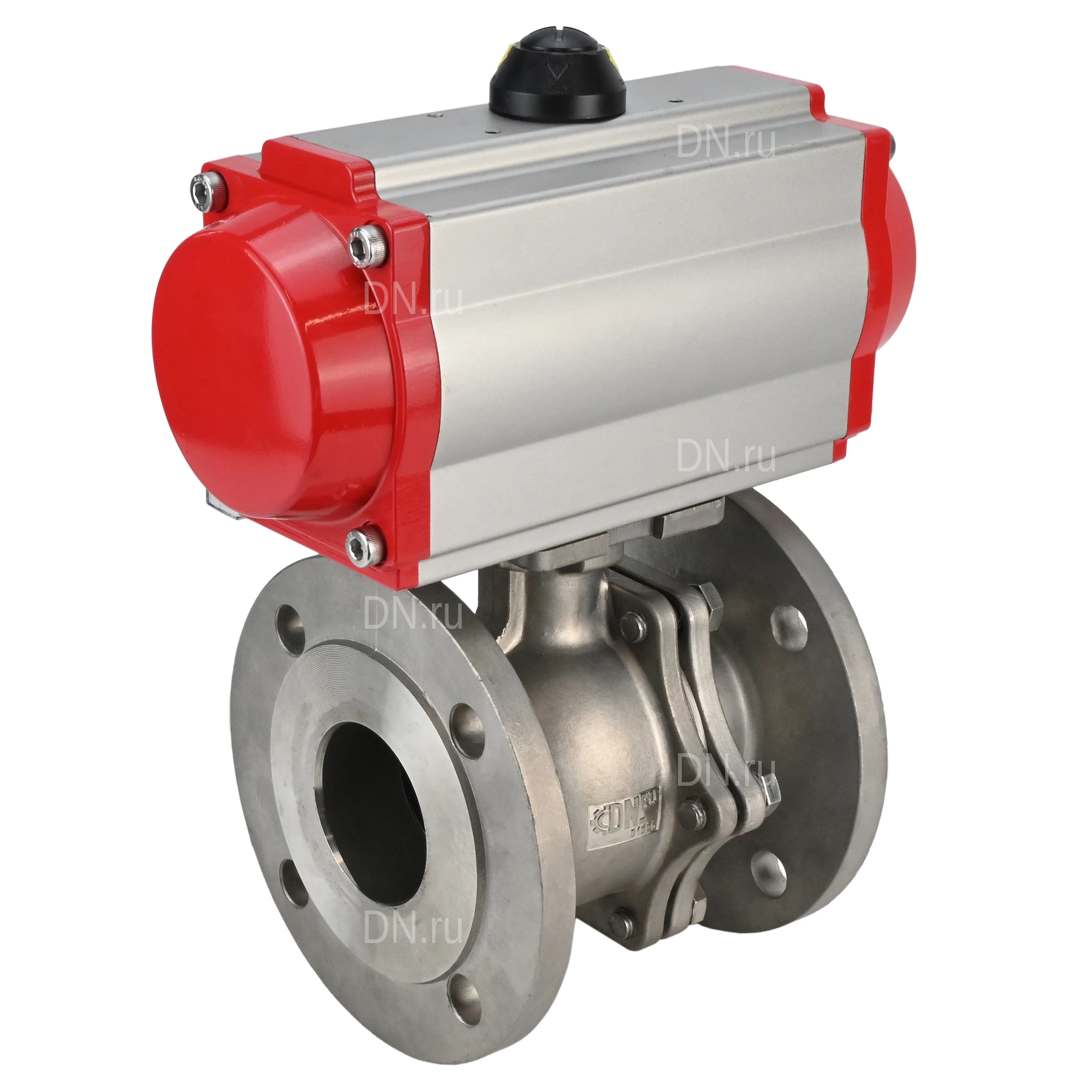 Изображение товара Кран шаровой DN.ru BV3232P(2pc)-FP-F-ISO-R Ду300 Ру16 полнопроходной двухходовой, нержавеющая сталь 316, фланцевый, уплотнение - PTFE, с пневмоприводом PA-DA-210 двойного действия и пневмораспределителем 4М310-08 220В NAMUR