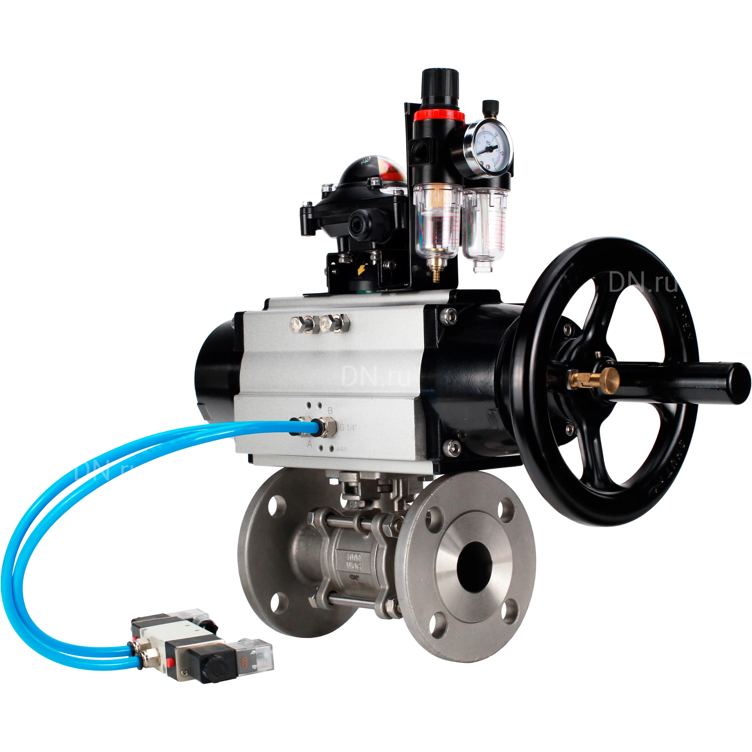 Изображение товара Кран шаровой DN ru BV3232P 3pc FP F ISO-H Ру25/DN100 с пневмоприводом PA-DA-105-1 4V320-08 AFC2000