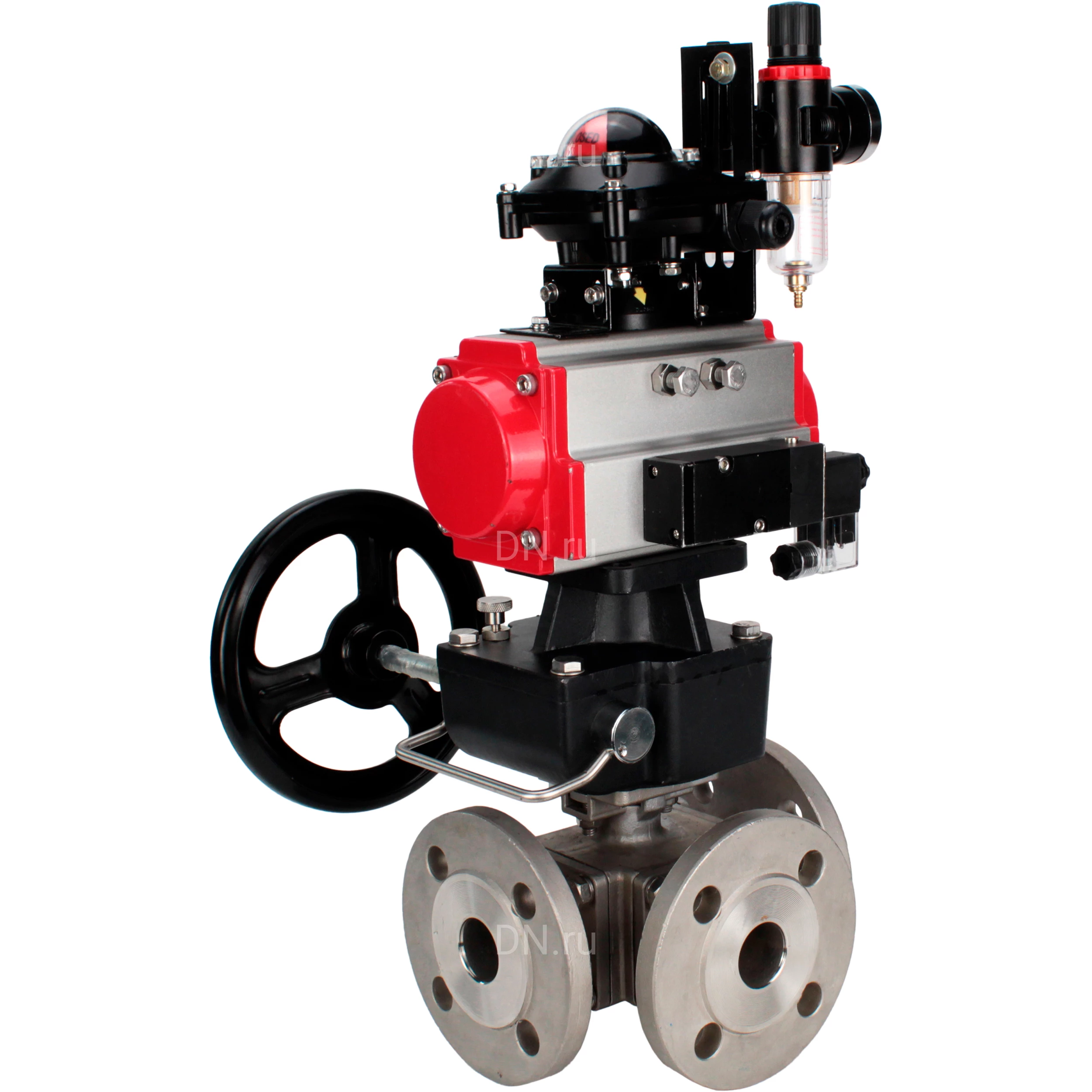 Изображение товара Кран шаровой DN ru BV3232P 80 DN Фланцевый трёхходовой с пневмоприводом