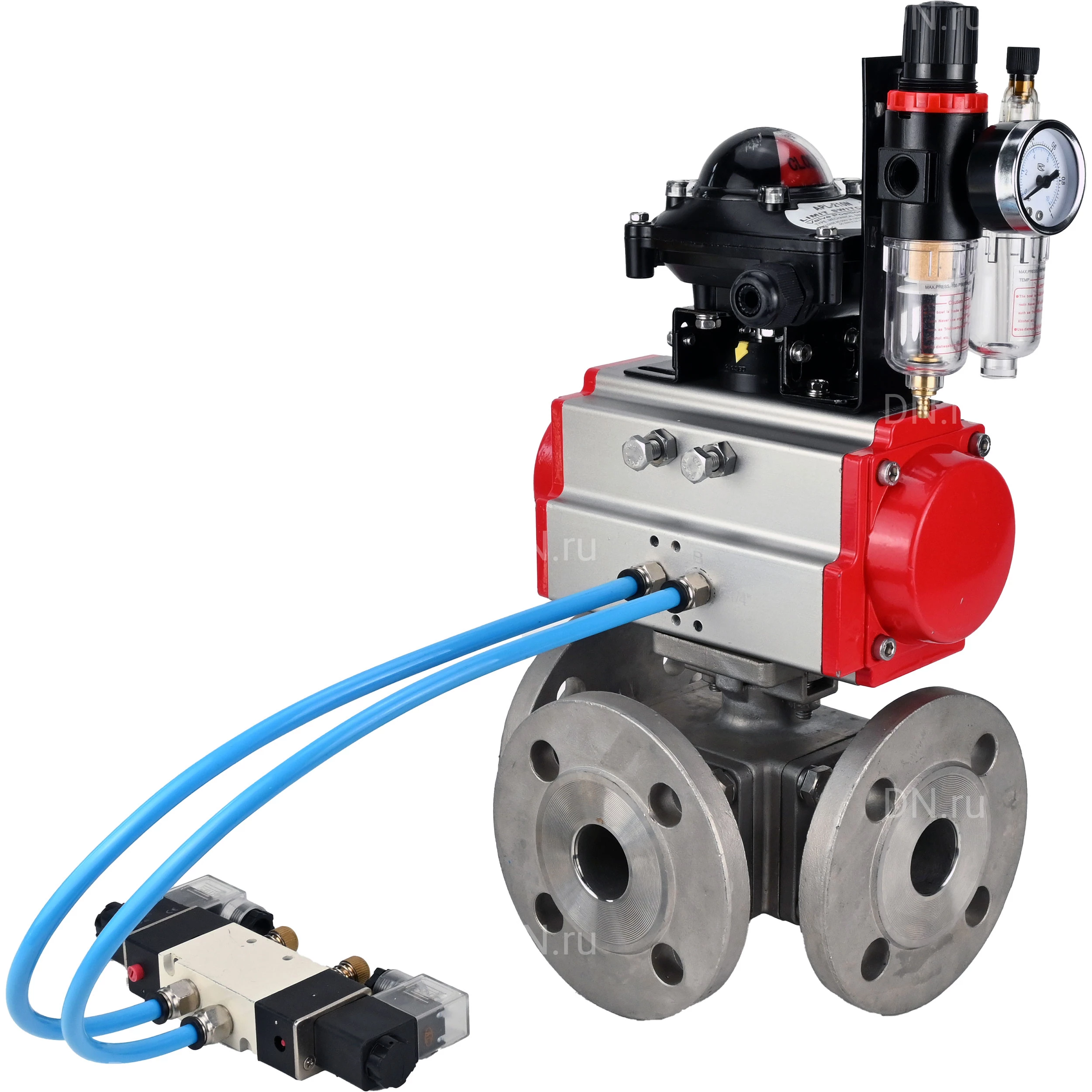Изображение товара BV3232P: полнопроходной трехходовой кран DN.ru с пневмоприводом
