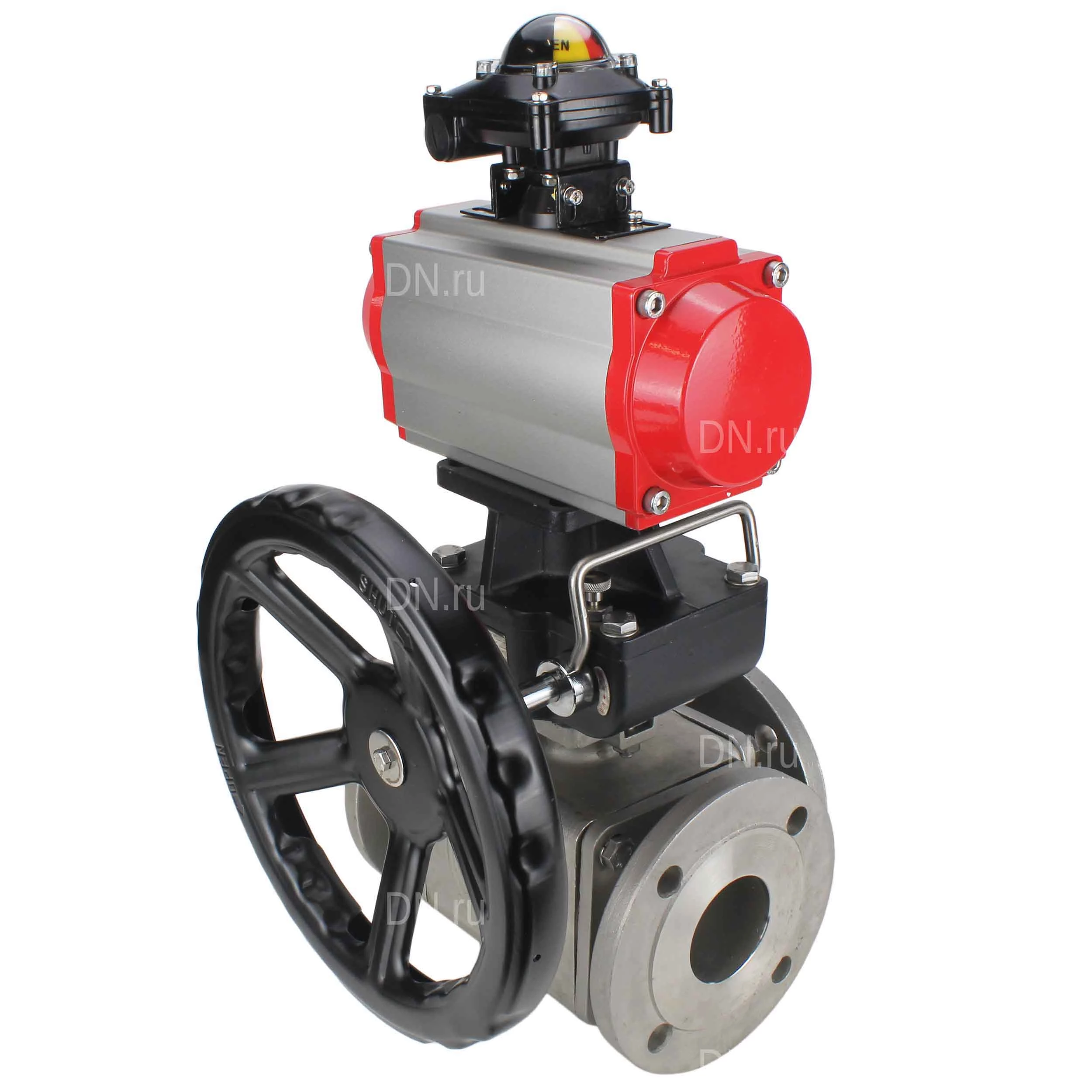Изображение товара Кран шаровой DN ru BV3232P 4pc FP 3WL F Ду40 Ру16 полнопроходной фланцевый SS316 с пневмоприводом P
