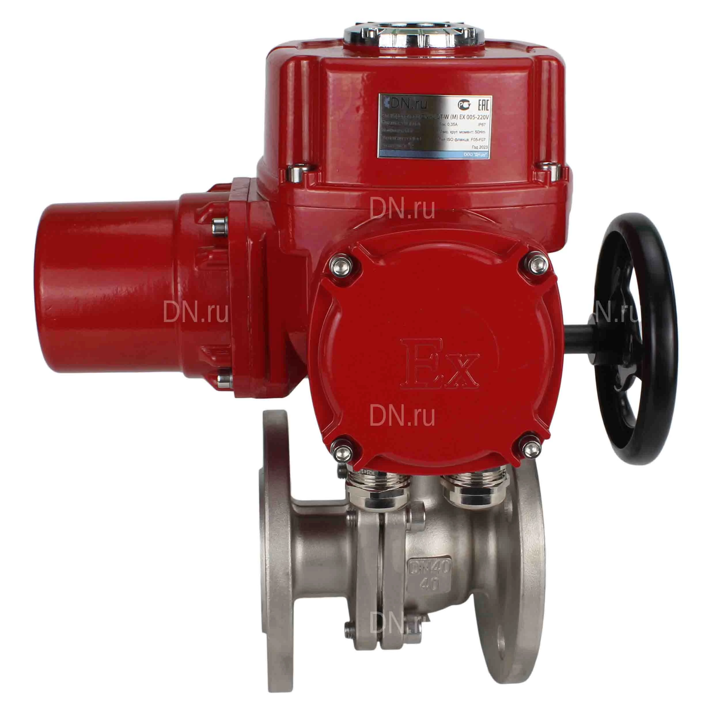 Изображение товара Кран шаровой DN.ru BV3232P(2pc)-FP-F-ISO-H Ду200 Ру16 полнопроходной двухходовой, нержавеющая сталь, фланцевый, уплотнение - PTFE, с 1/4-оборотным электроприводом DN.ru QT-EX-120M-O2-380VAC-У1