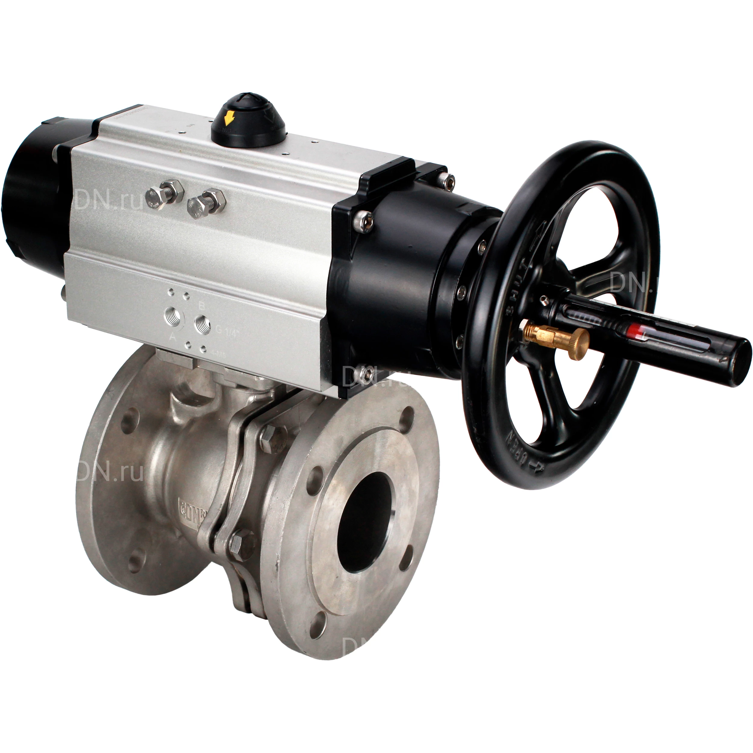 Изображение товара Кран шаровой DN.ru BV3232P(2pc)-FP-F-ISO-H с пневмоприводом Ду100