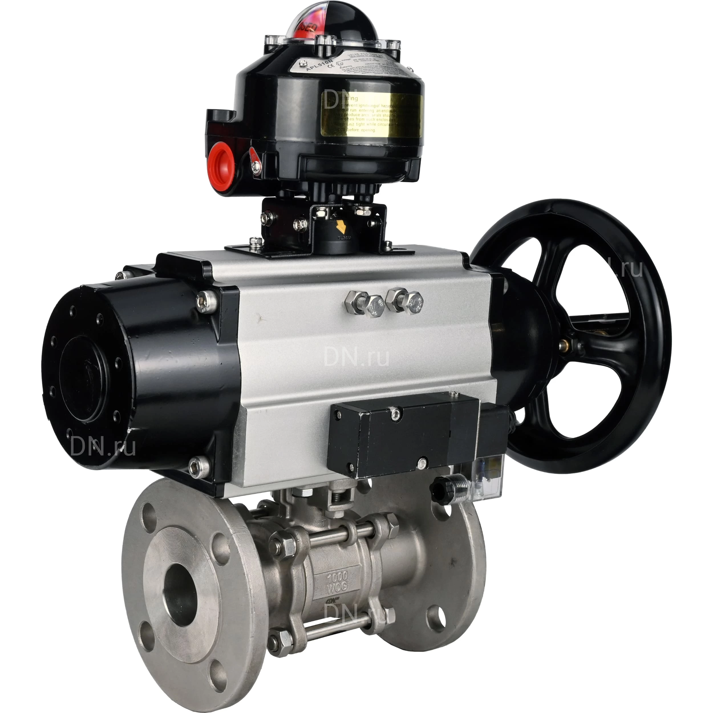 Изображение товара Кран шаровой DN.ru BV3131P(3pc)-FP-F-ISO-H Ду80 Ру25 с пневмоприводом