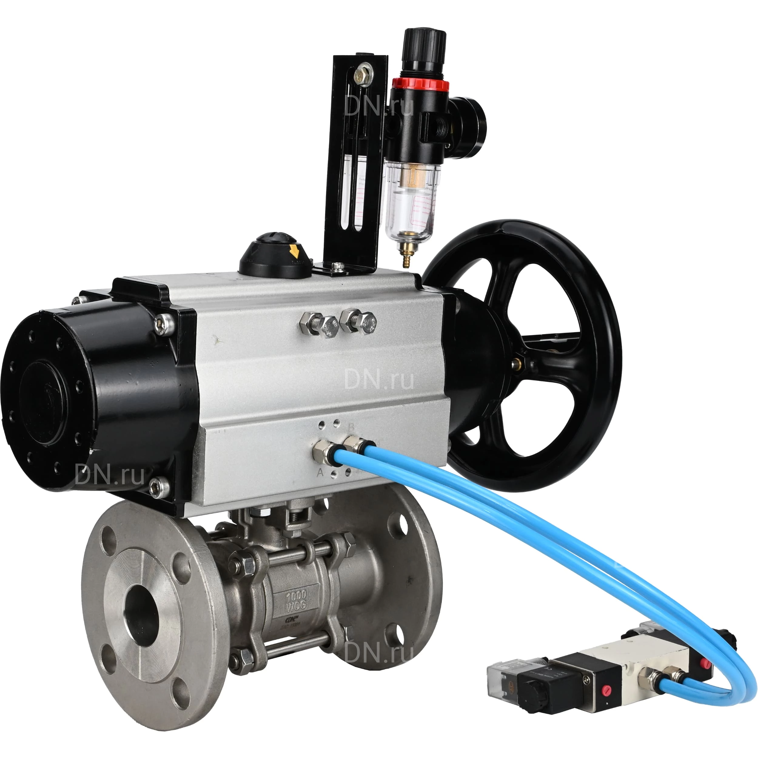 Изображение товара Кран шаровой DN.ru BV3232P Ду65 Ру25 фланцевый с пневмоприводом двойного действия
