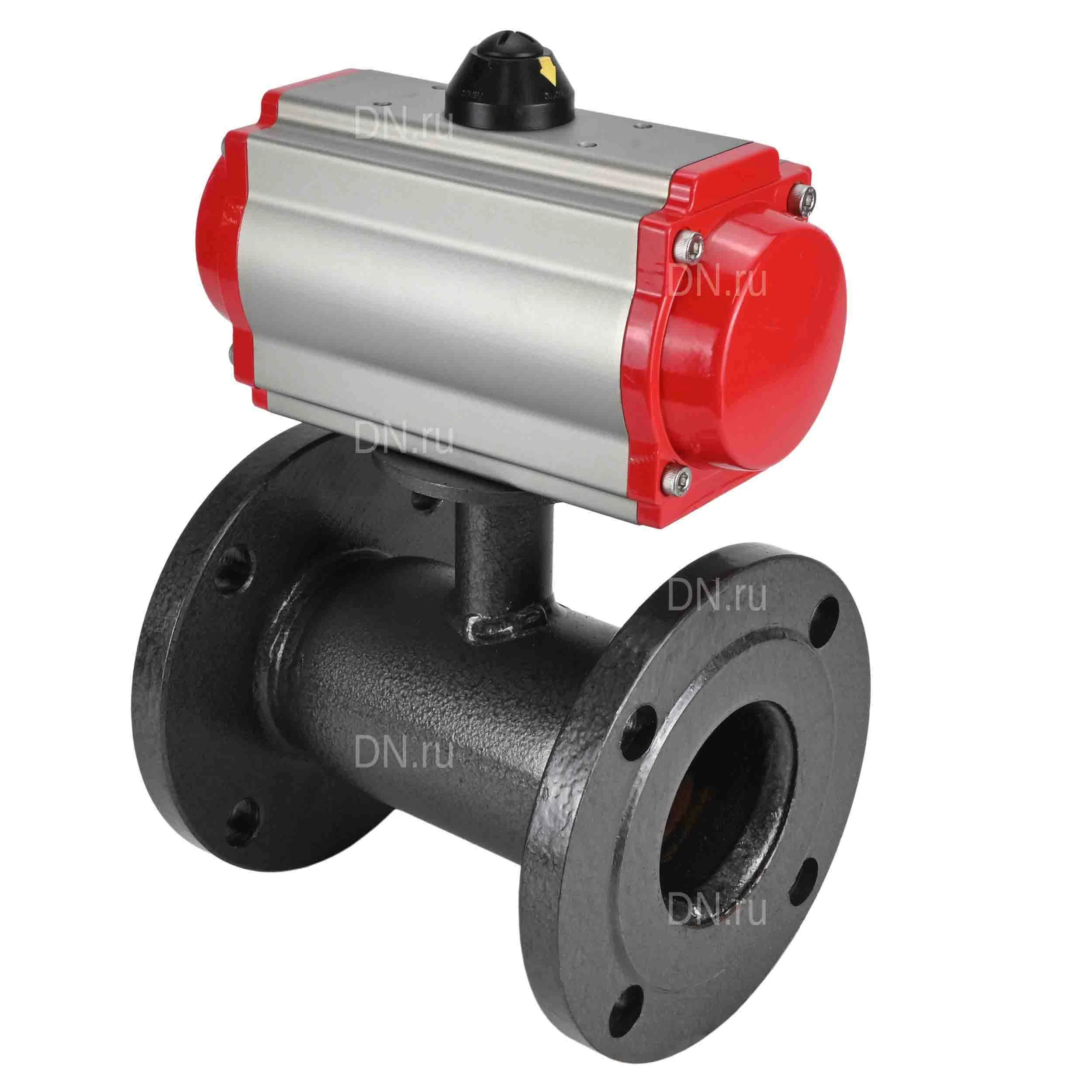 Изображение товара Кран шаровой ALSO КШ.Ф.Р.025.40-01 Ду25 Ру40 стандартнопроходной, фланцевый, корпус - сталь 20, уплотнение - PTFE, управление - пневмопривод DN.ru PA-DA-052 с пневмораспределителем DN.ru-4M310-08 220 В