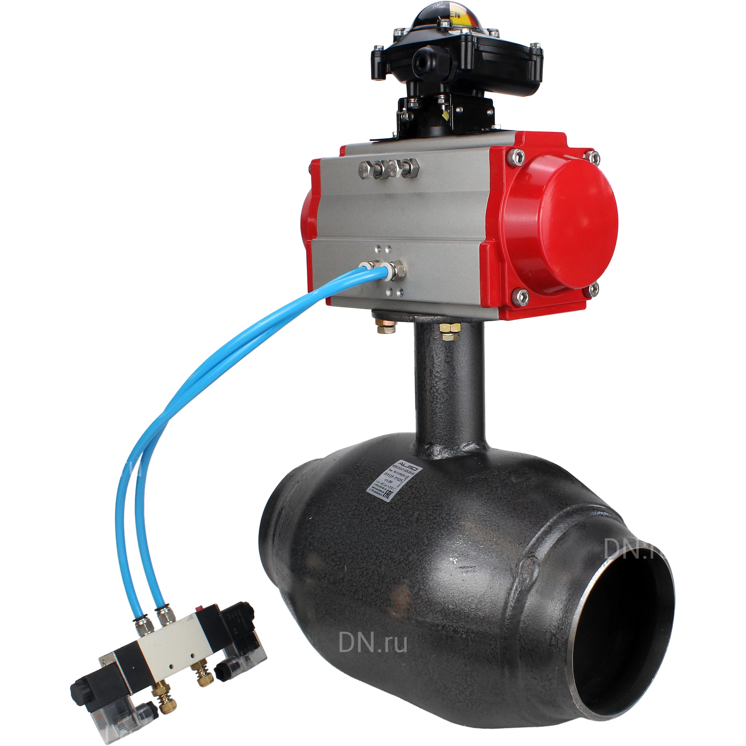 Изображение товара Кран шаровой ALSO КШ.П.П.Р.050.40-01 Ду50 Ру40 полнопроходной, под приварку, корпус - сталь 20, уплотнение - PTFE, управление - пневмопривод DN.ru PA-SA-105 с пневмораспределителем DN.ru-4V320-08 220 В и БКВ APL-210N