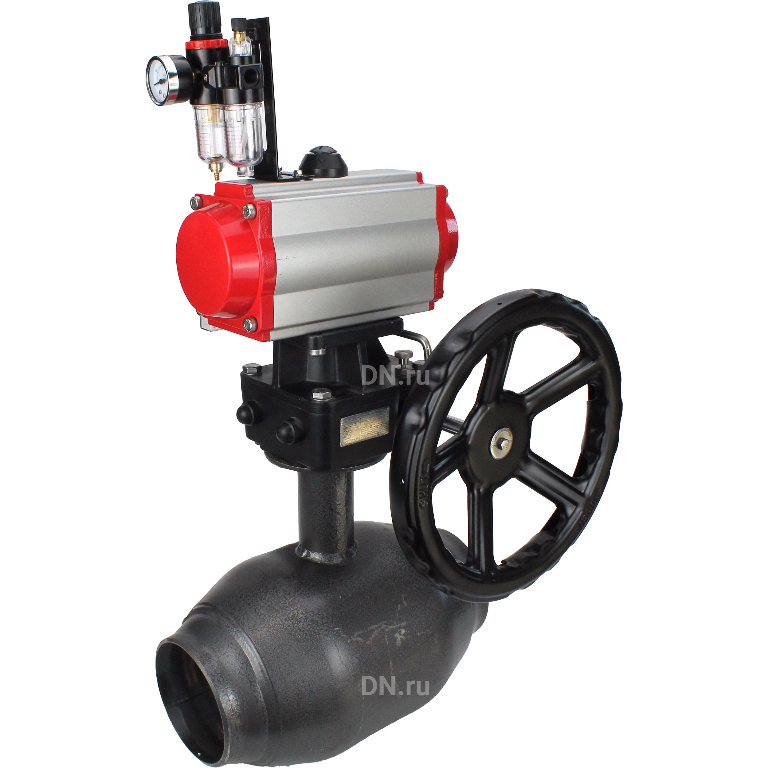 Изображение товара Кран шаровой ALSO КШ.П.Р.040.40-02 Ду40 Ру40 стандартнопроходной, под приварку, корпус - сталь 09Г2С, уплотнение - PTFE, управление - пневмопривод DN.ru PA-DA-065 с пневмораспределителем DN.ru-4М310-08 24 В, DN.ru-HDM-1 и БПВ AFC2000