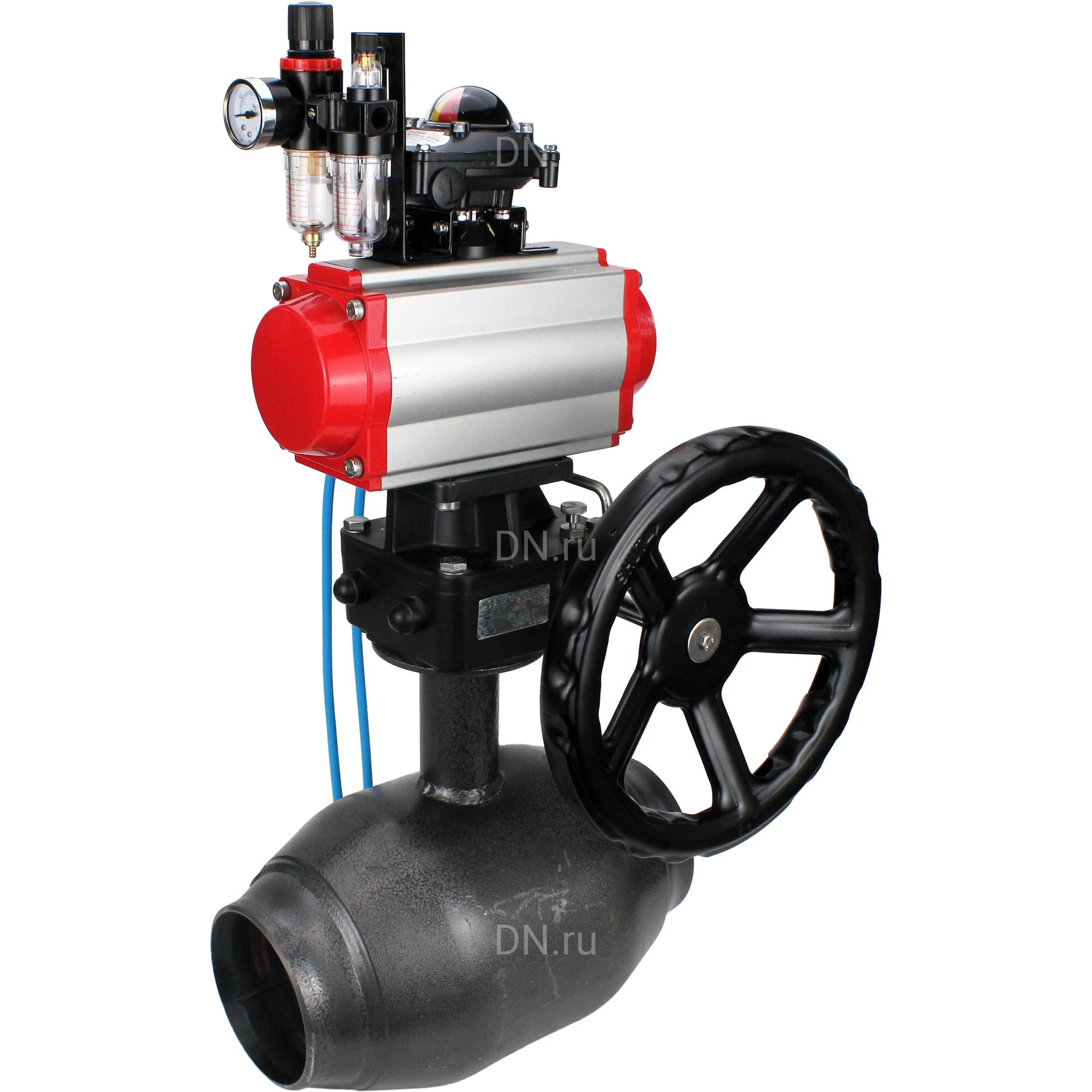 Изображение товара Кран шаровой ALSO КШ.П.П.Р.150.25-01 Ду150 Ру25 полнопроходной, под приварку, корпус - сталь 20, уплотнение - PTFE, управление - пневмопривод DN.ru-PA-DA-160 с пневмораспределителем DN.ru-4V320-08 220 В, DN.ru-HDM-4, БКВ APL-210N и БПВ AFC2000