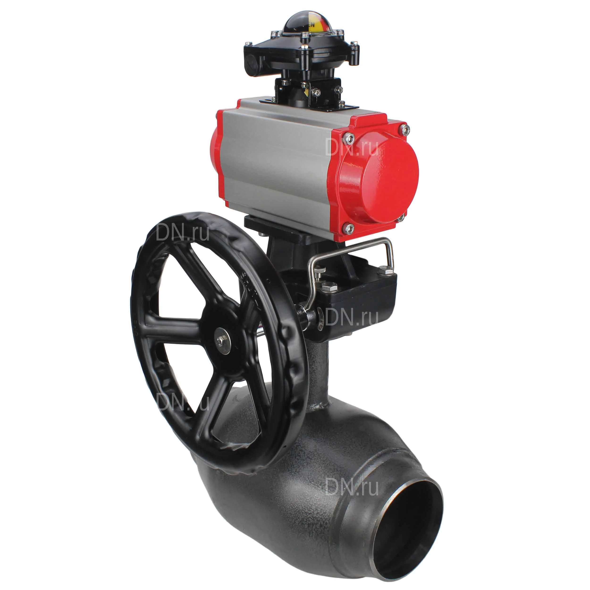 Изображение товара Кран шаровой ALSO КШ.П.П.Р.080.25-02 Ду80 Ру25 полнопроходной, под приварку, корпус - сталь 09Г2С, уплотнение - PTFE, управление - пневмопривод DN.ru PA-DA-105 с ручным дублером DN.ru-HDM-3 и БКВ DN.ru APL-210N
