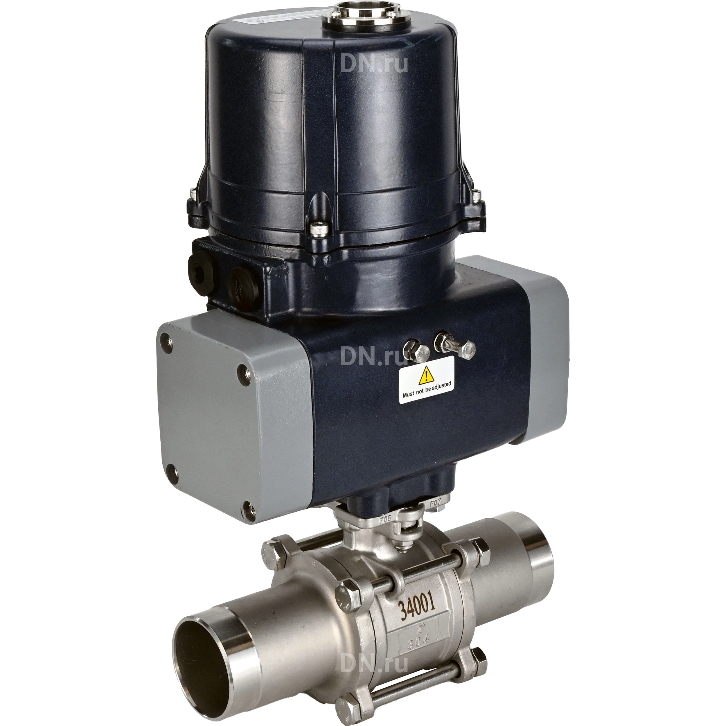 Изображение товара Кран шаровой DN.ru BV3131P(3pc)-FP-W-ISO-H LONG Ду80 Ру25 полнопроходной, под приварку, корпус - нержавеющая сталь SS304, уплотнение - PTFE, с электроприводом четвертьоборотным DN.ru QTSA-N-014EM-O0-220VAC с пружинным возвратом