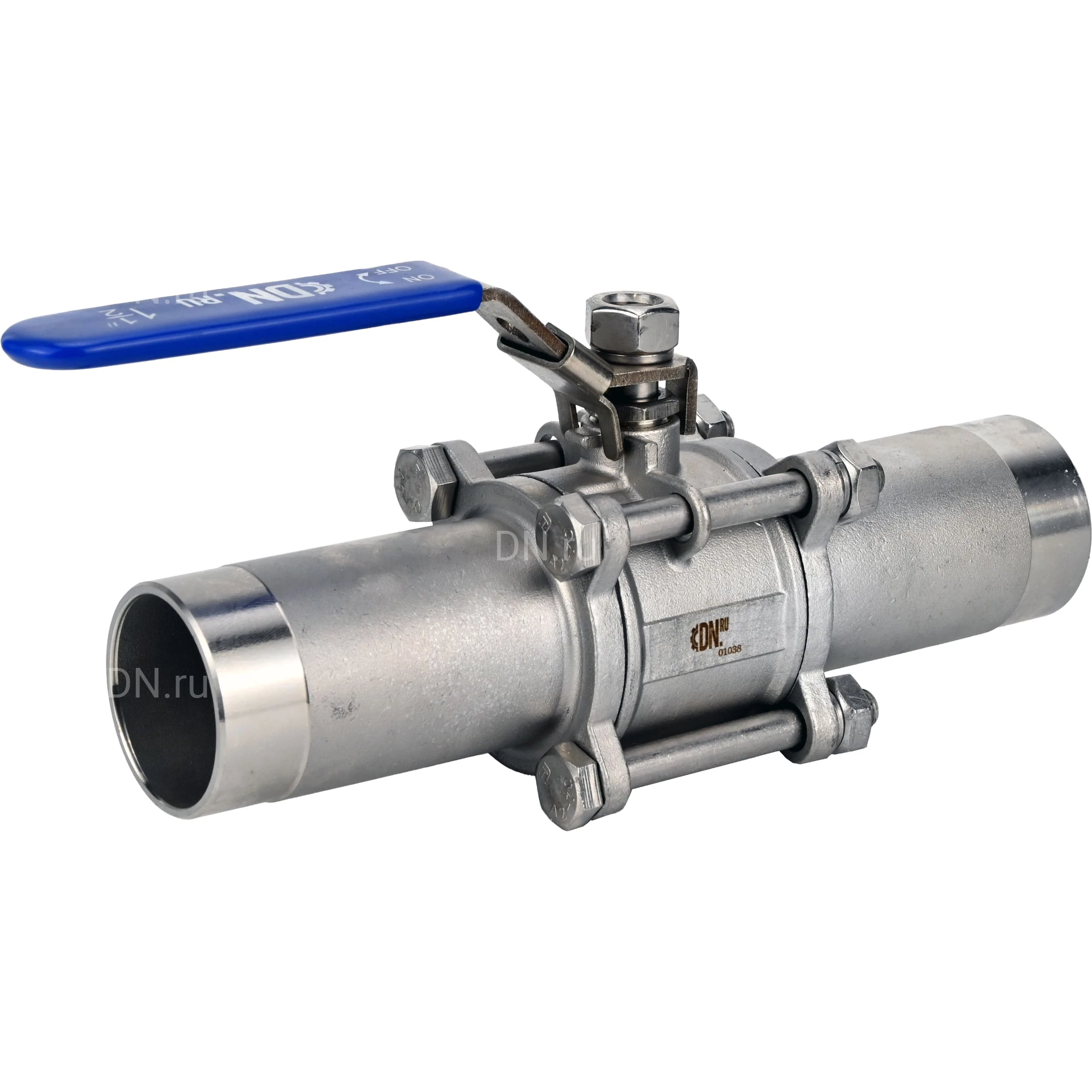 Изображение товара Кран шаровой DN.ru BV3131P(3pc)-FP-W-H LONG Ду10 Ру63 HYMT нержавеющая сталь CF8/AISI 304, полнопроходной, трехсоставной, уплотнение - PTFE, под приварку, с рукояткой