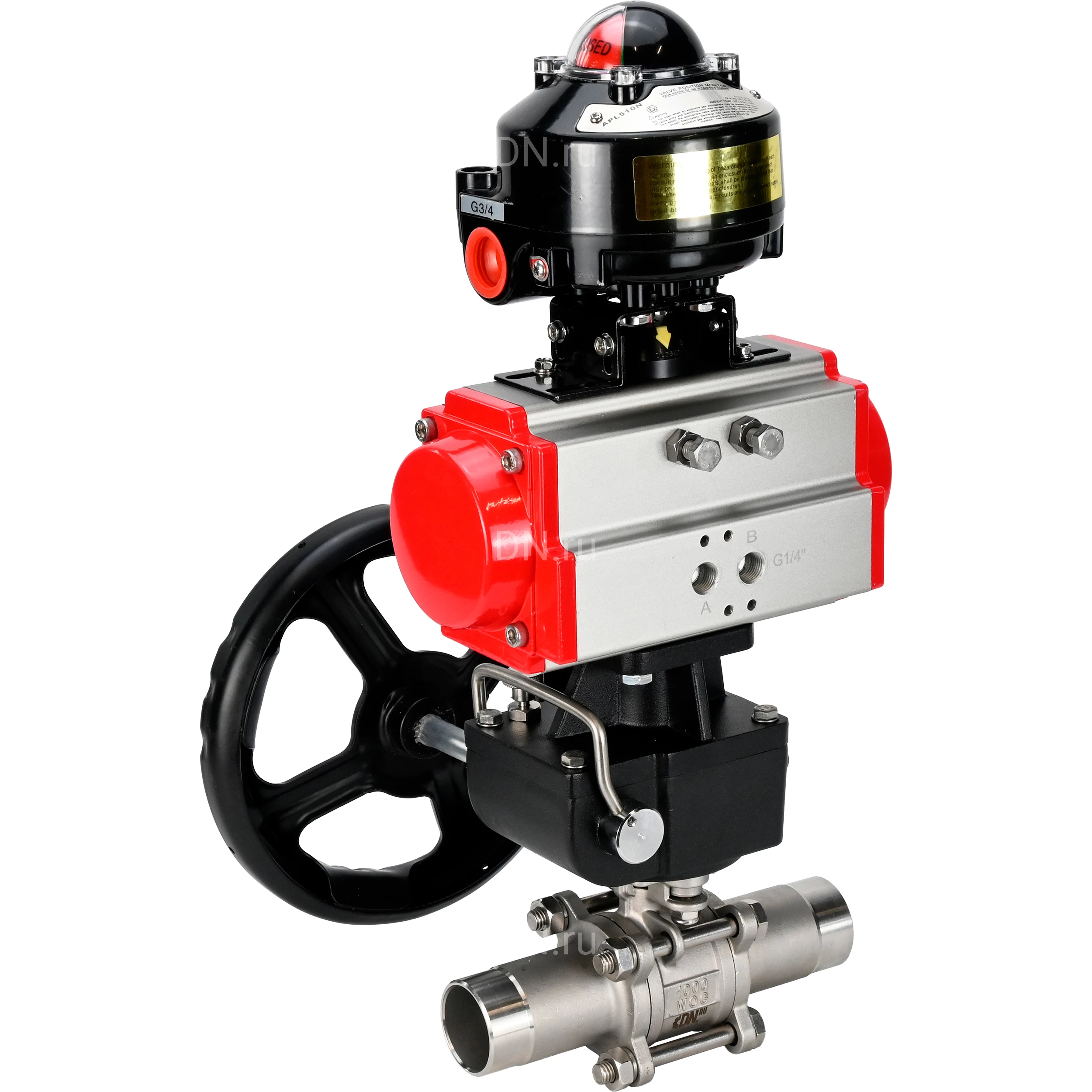 Изображение товара Кран шаровой DN ru BV3232P(3pc) FP W ISO H LONG DN125 Ру16 пневмопривод PA-DA-130 MON3-700-T38-ISO 