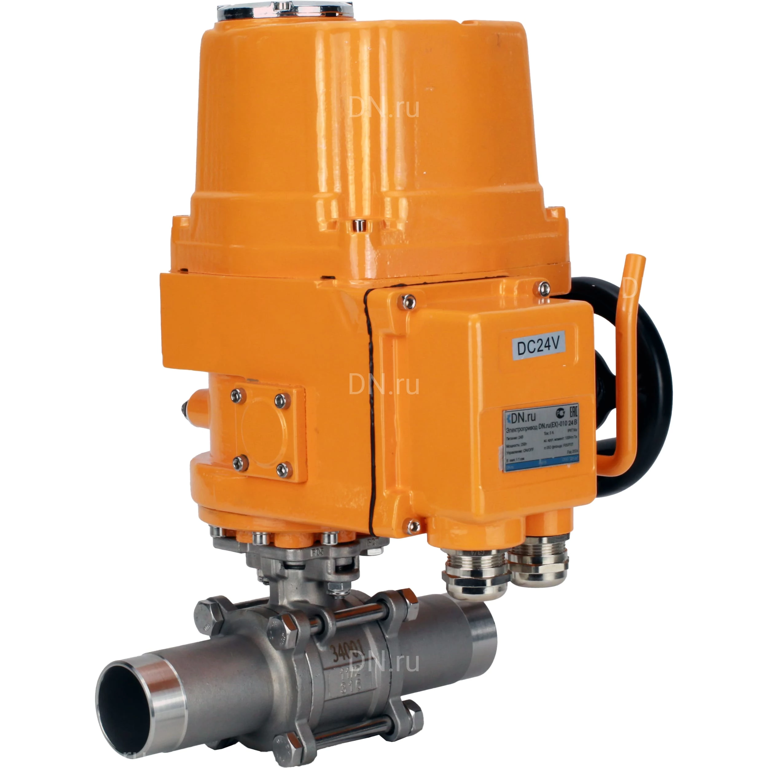 Кран шаровой DN.ru BV3131P(3pc)-FP-W-ISO-H LONG Ду40 Ру40 полнопроходной, корпус - нержавеющая сталь 304, уплотнение - PTFE, под приварку, с электроприводом взрывозащищенным DN.ru QT-EX-010EM-O2-220VAC-У1