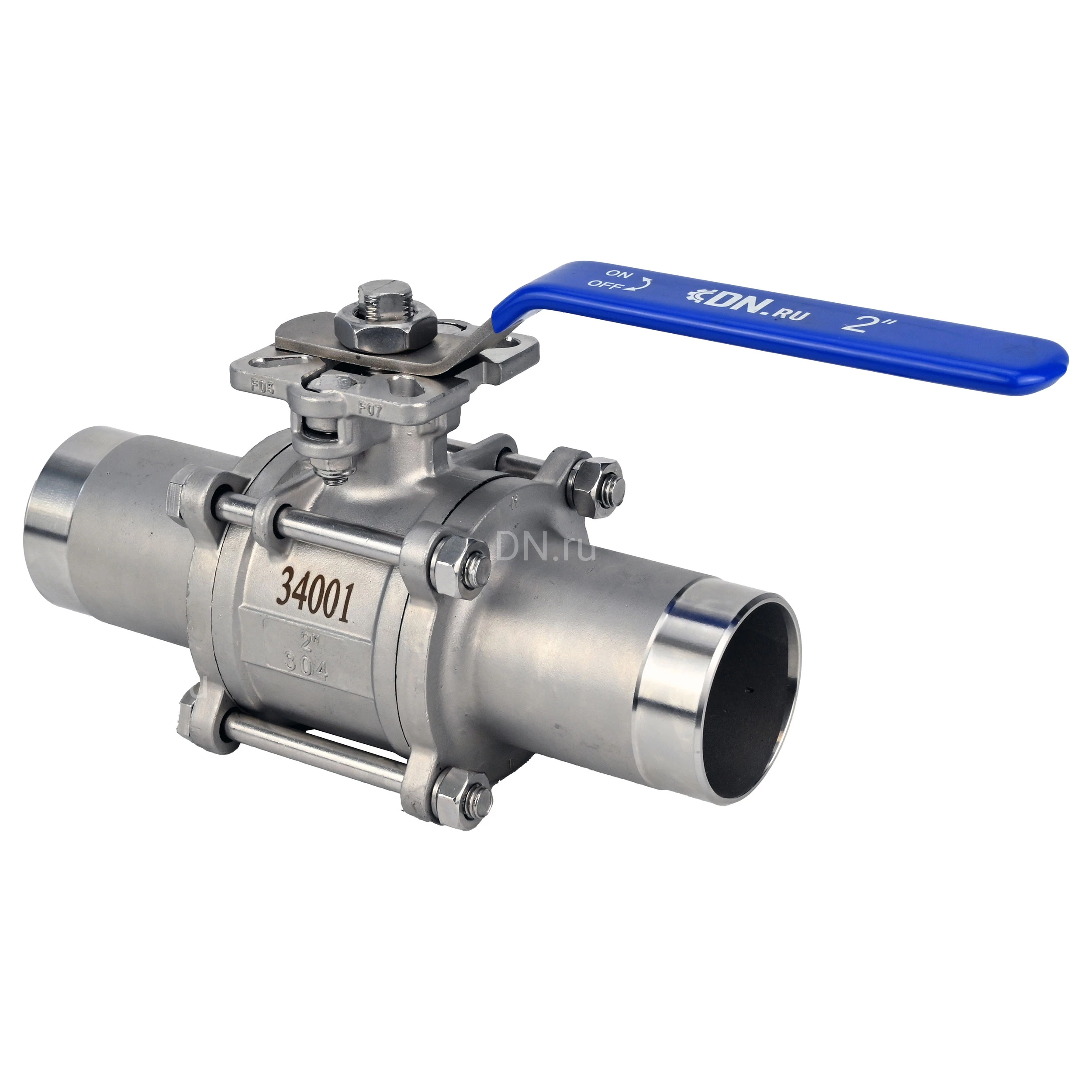 Изображение товара Кран шаровой DN.ru BV3232P(3pc)-FP-W-ISO-H LONG Ду50 Ру40 полнопроходной, трехсоставной, корпус - нержавеющая сталь 316, уплотнение - PTFE, под приварку, с рукояткой