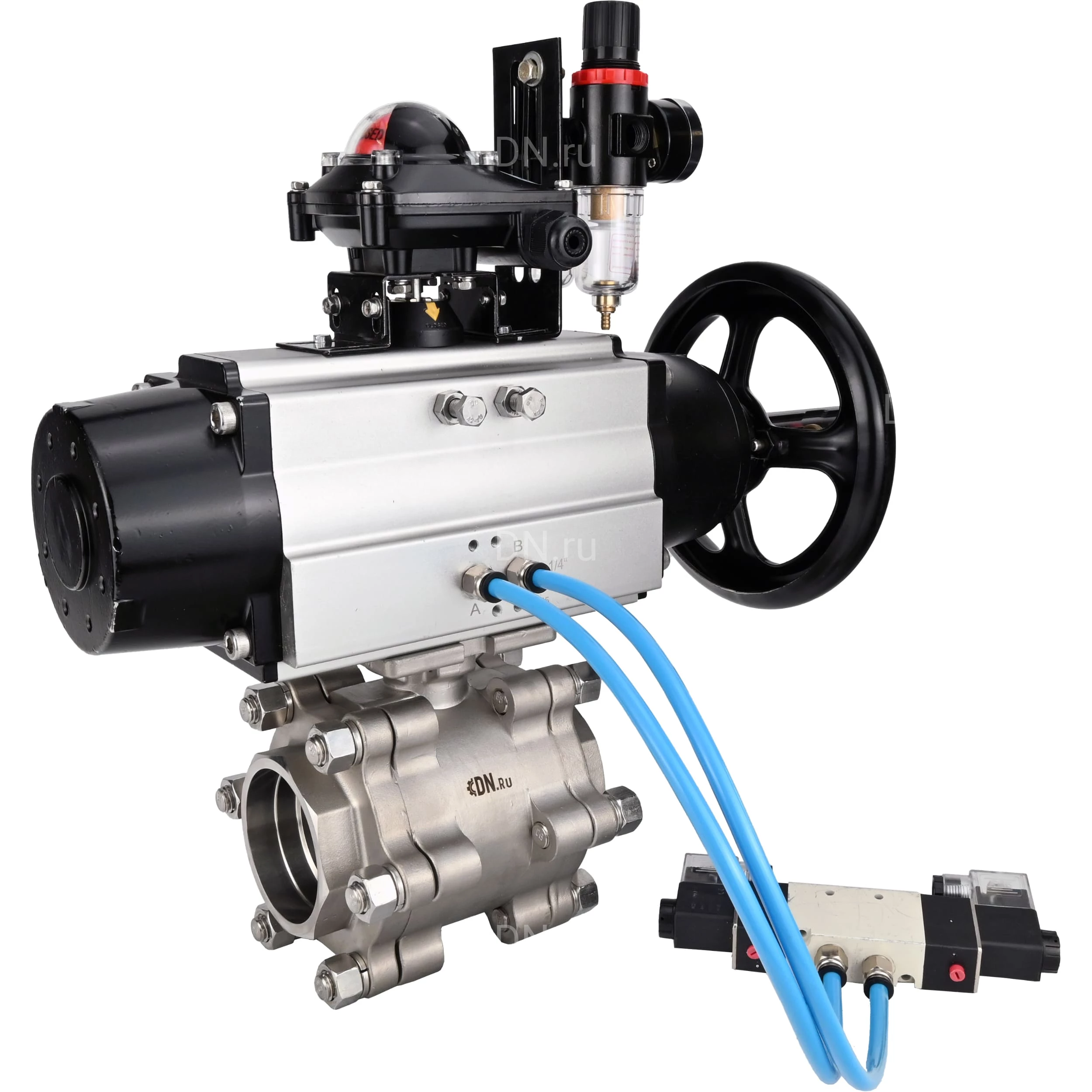Изображение товара Кран шаровой DN ru BV3232P FP SW ISO H Ду100 Ру63 под приварку с пневмоприводом PA-DA-105-1 и пневм Изображение товара Кран шаровой DN ru BV3232P FP SW ISO H Ду100 Ру63 под приварку с пневмоприводом PA-DA-105-1 и пневм