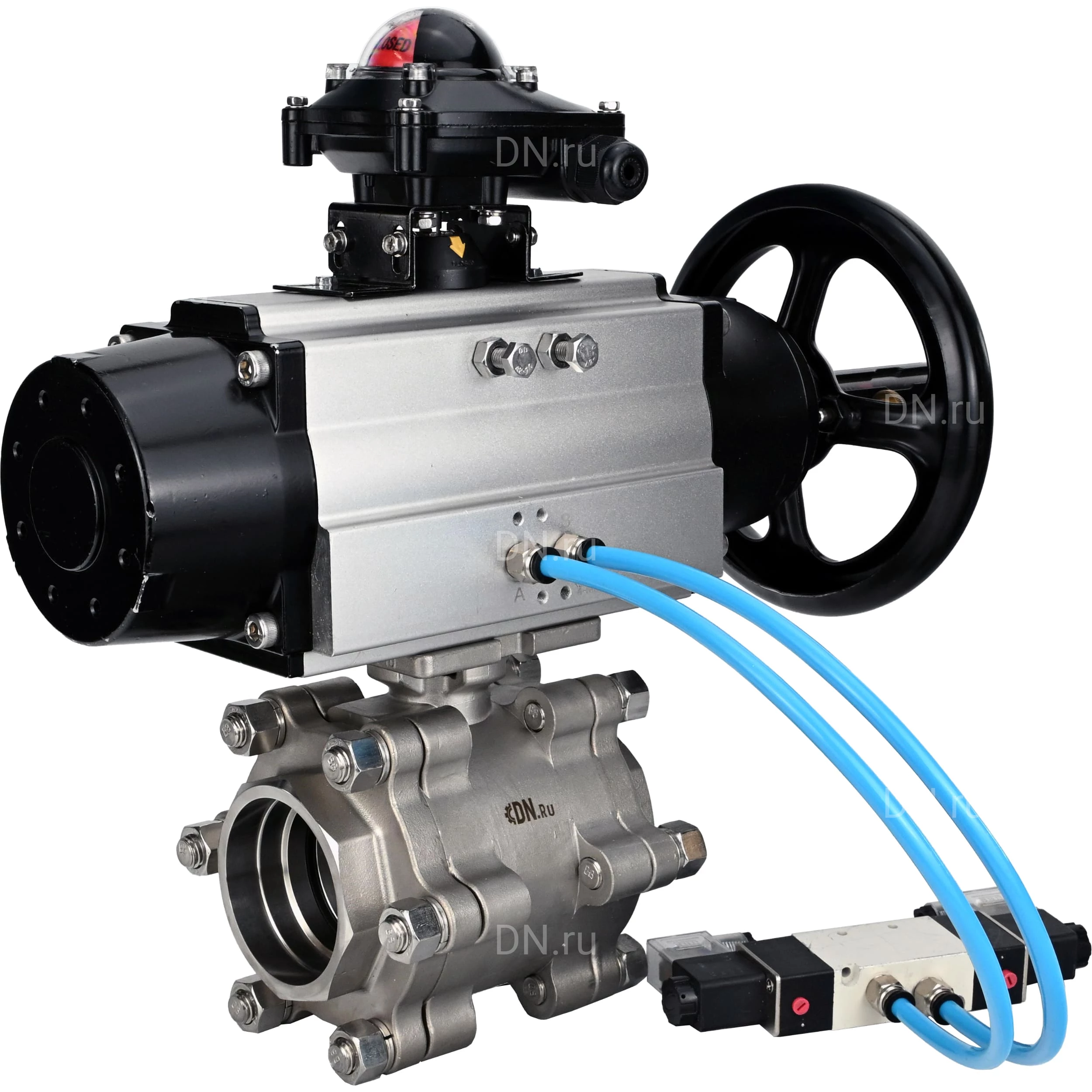 Изображение товара Кран шаровой DN.ru BV3232P(3pc)-FP-SW-ISO-H 100 мм с пневмоприводом