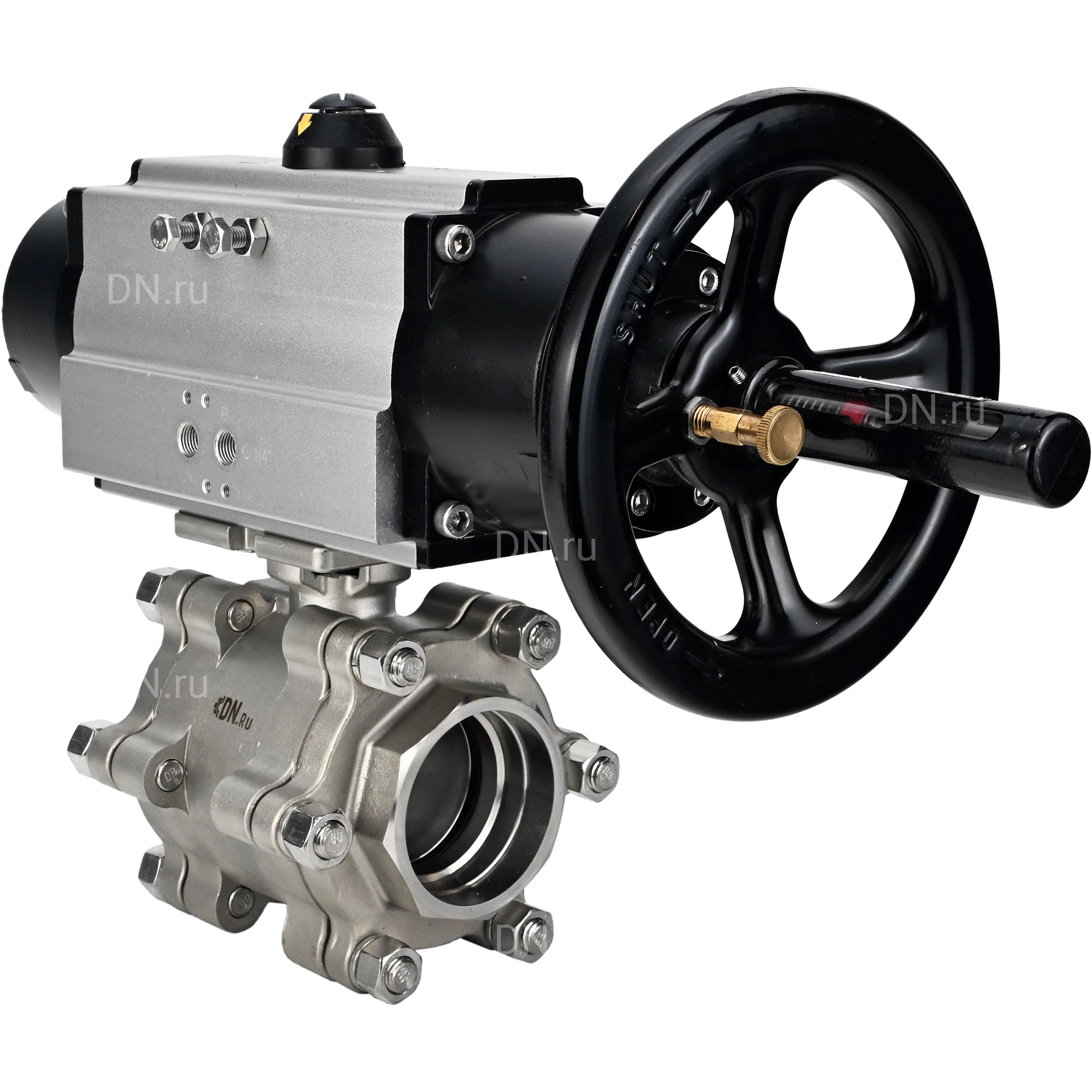 Изображение товара Кран шаровой DN.ru BV3232P(3pc)-FP-SW-ISO-H 100 мм с пневмоприводом PA-DA-105-1