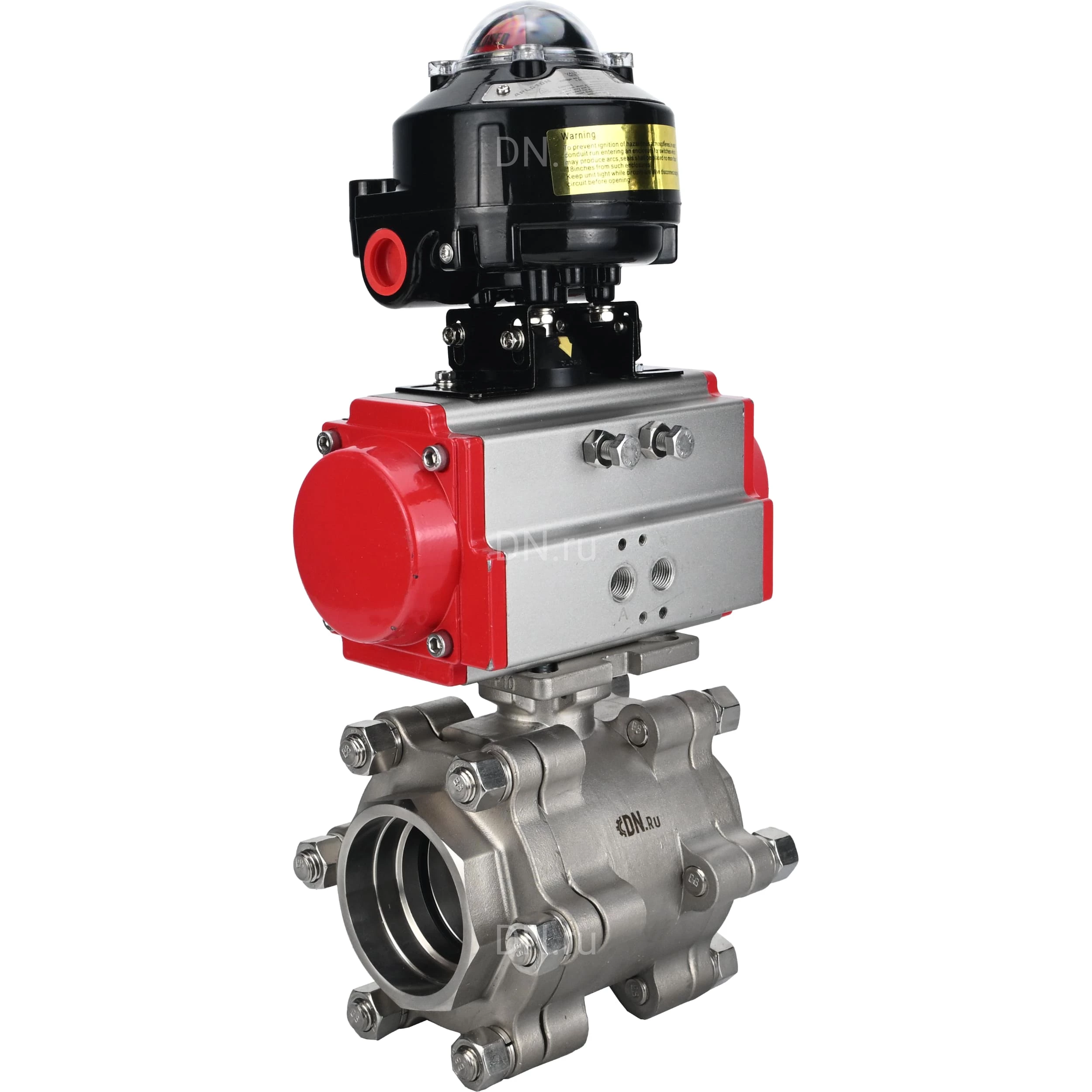 Изображение товара Кран шаровой DN.ru BV3232P(3pc)-FP-SW-ISO-H Ду40 Ру63 пневмопривод