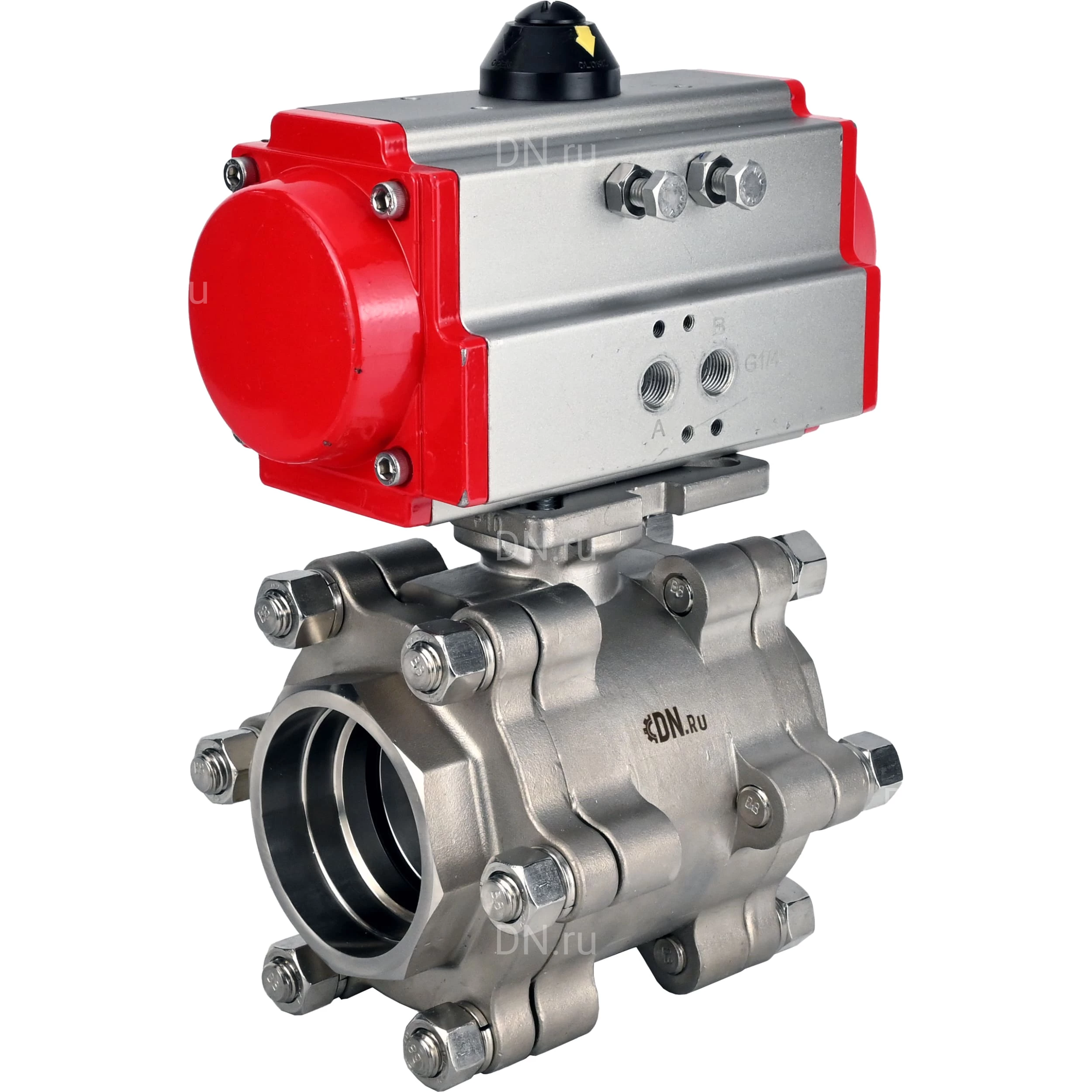 Изображение товара Кран шаровой DN.ru BV3232P(3pc)-FP-SW-ISO-H Ду40 Ру63 пневмопривод