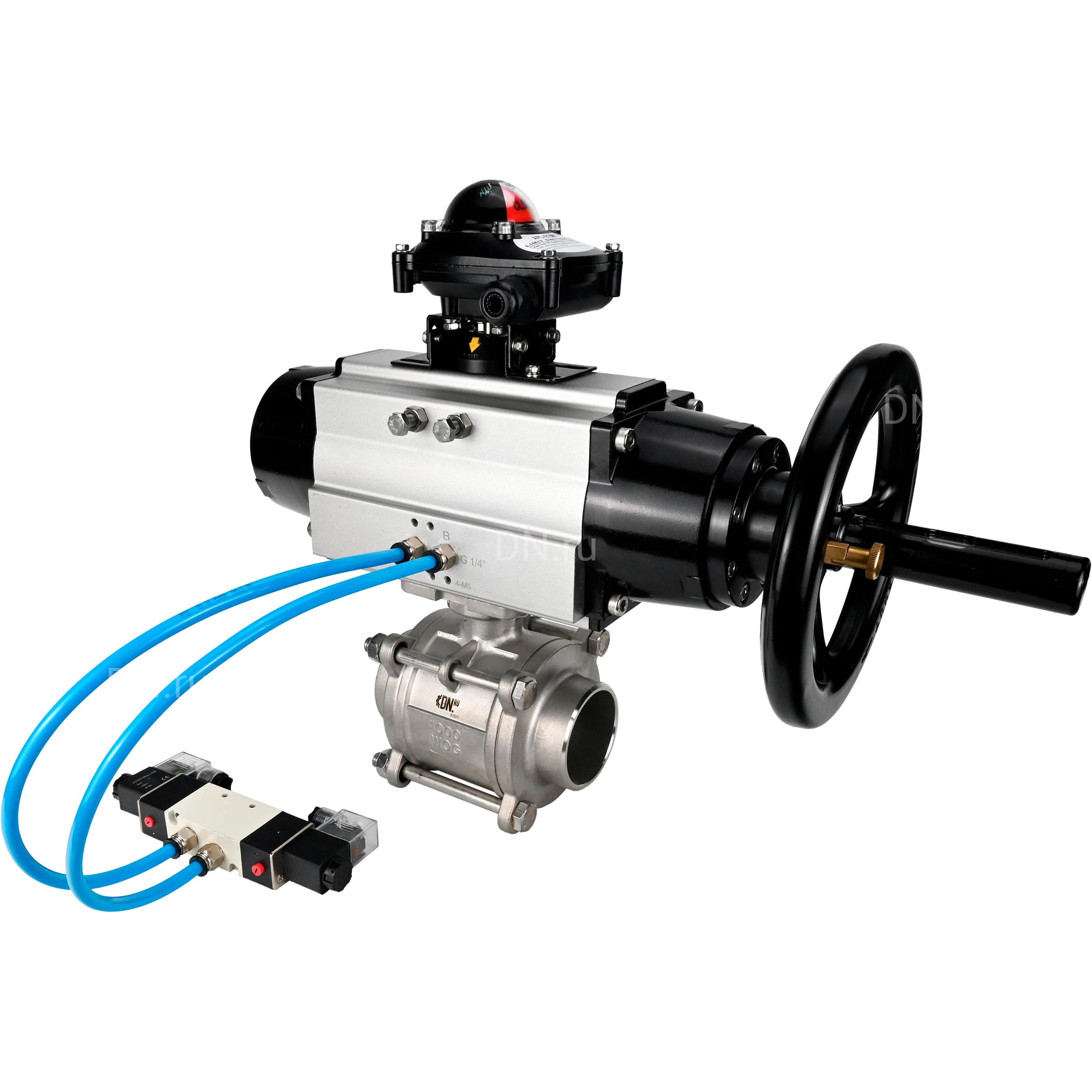 Изображение товара Кран шаровой DN.ru BV3232P(3pc)-FP-W-ISO-H Механизм под приварку с пневмоприводом