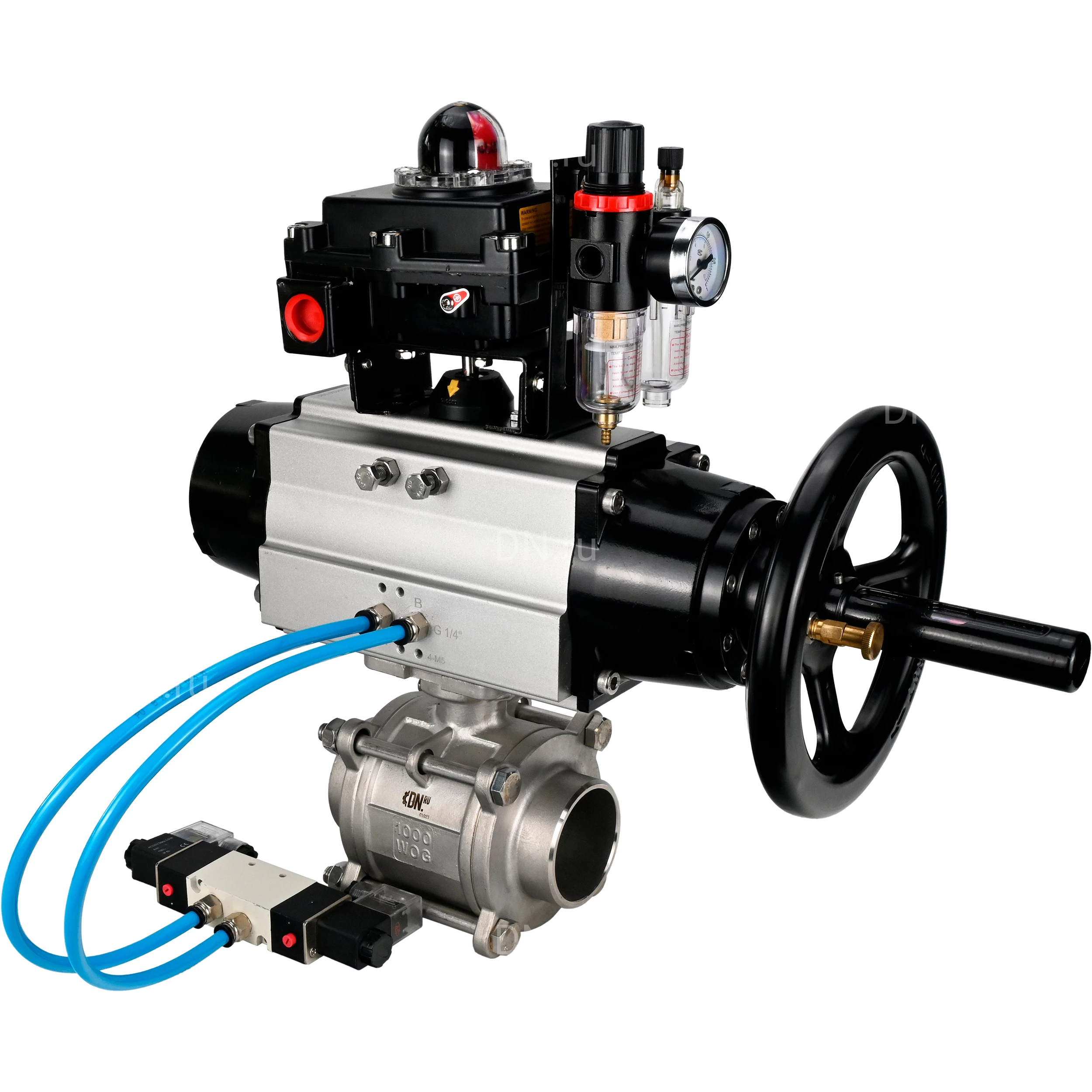 Изображение товара Кран шаровой DN ru BV3232P 3pc FP W ISO H Ду100 Ру25 под приварку с пневмоприводом PA-DA-105-1 Изображение товара Кран шаровой DN ru BV3232P 3pc FP W ISO H Ду100 Ру25 под приварку с пневмоприводом PA-DA-105-1