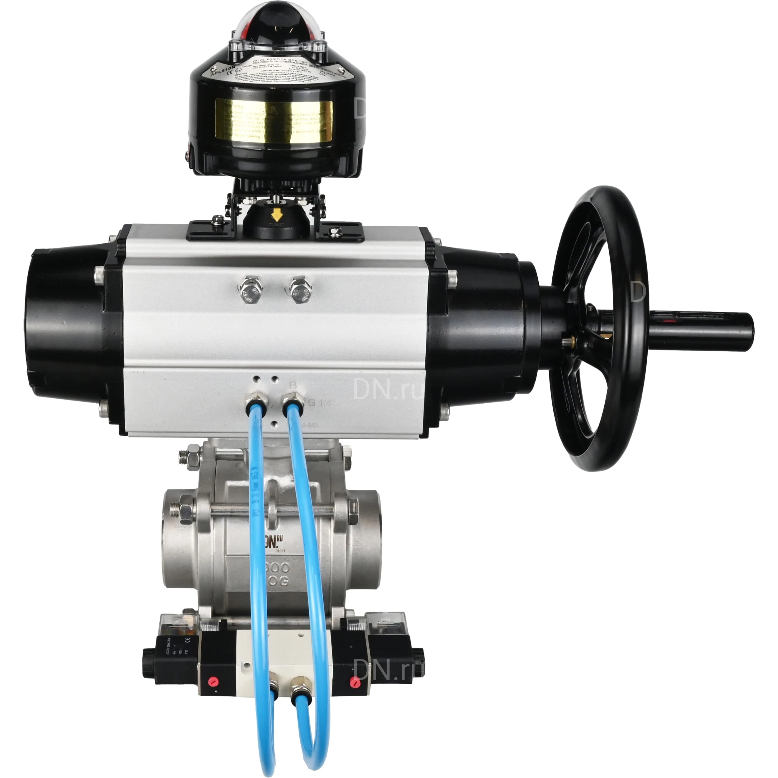 Изображение товара Кран шаровой DN.ru BV3232P(3pc)-FP-W-ISO-H ДУ100 Ру25 с пневмоприводом
