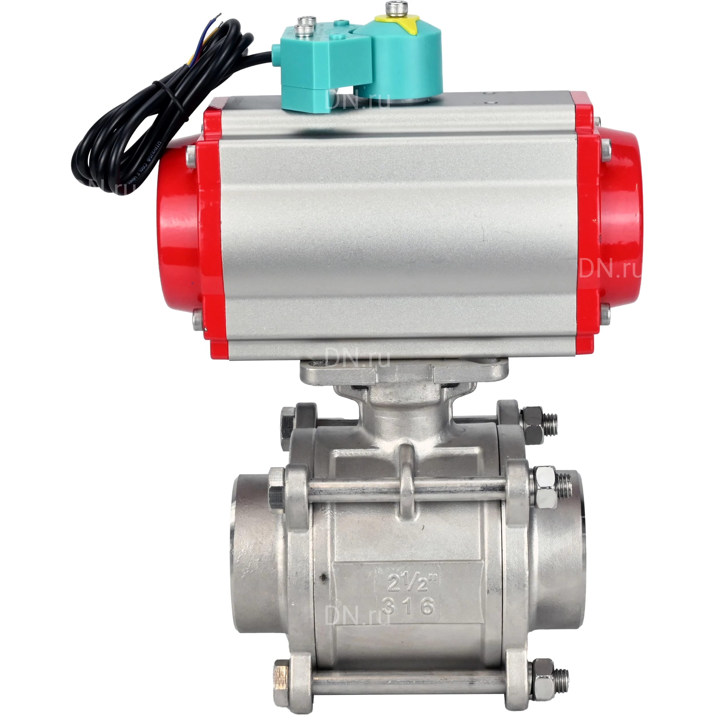 Изображение товара Кран шаровой DN ru BV3232P 3pc FP W ISO H WDVF Ду15 Ру63 с пневмоприводом PA DA 052 и пневмораспред