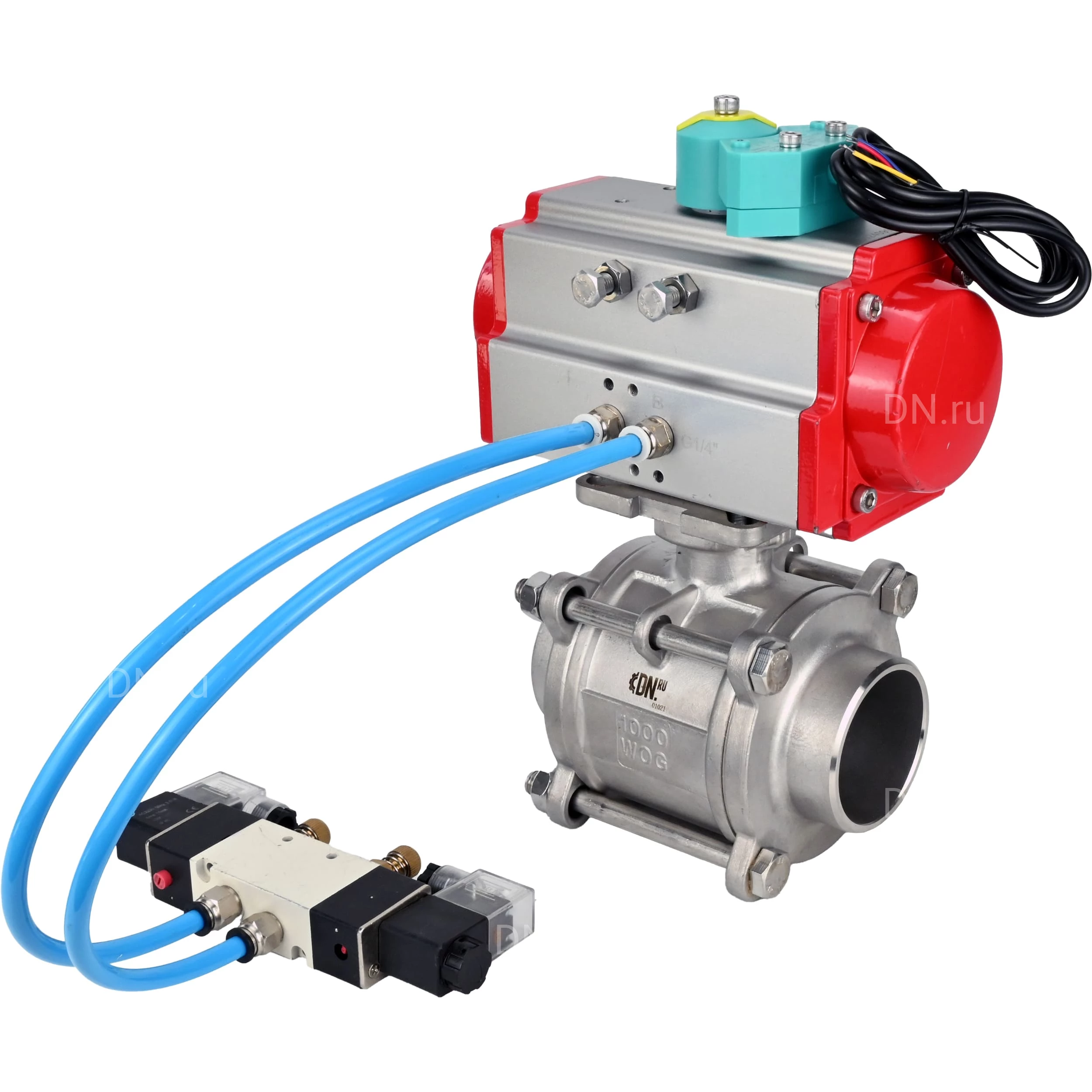 Изображение товара DN.ru BV3232P(3pc)-FP-W-ISO-H WDVF: полнопроходной кран шаровой DN32 с пневмоприводом